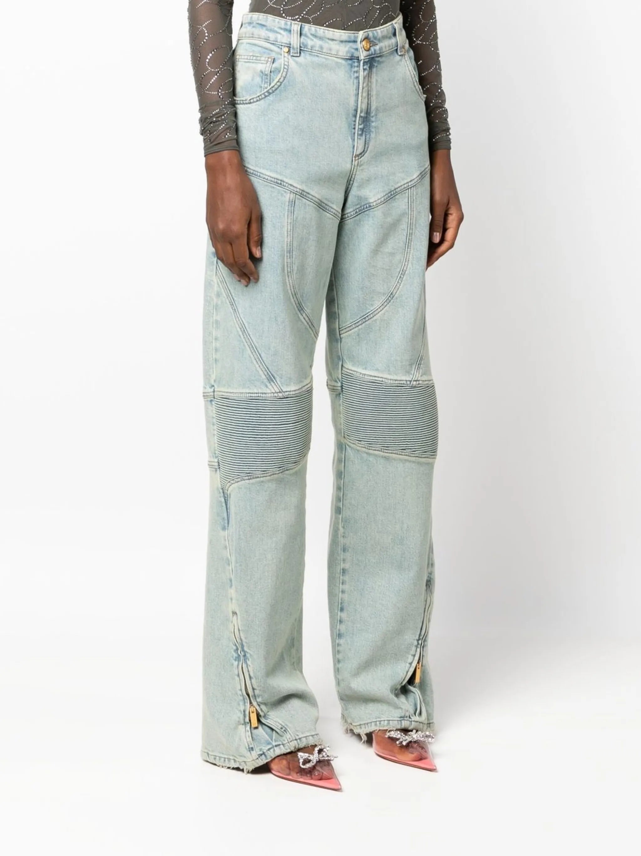 panelled high-waisted jeans