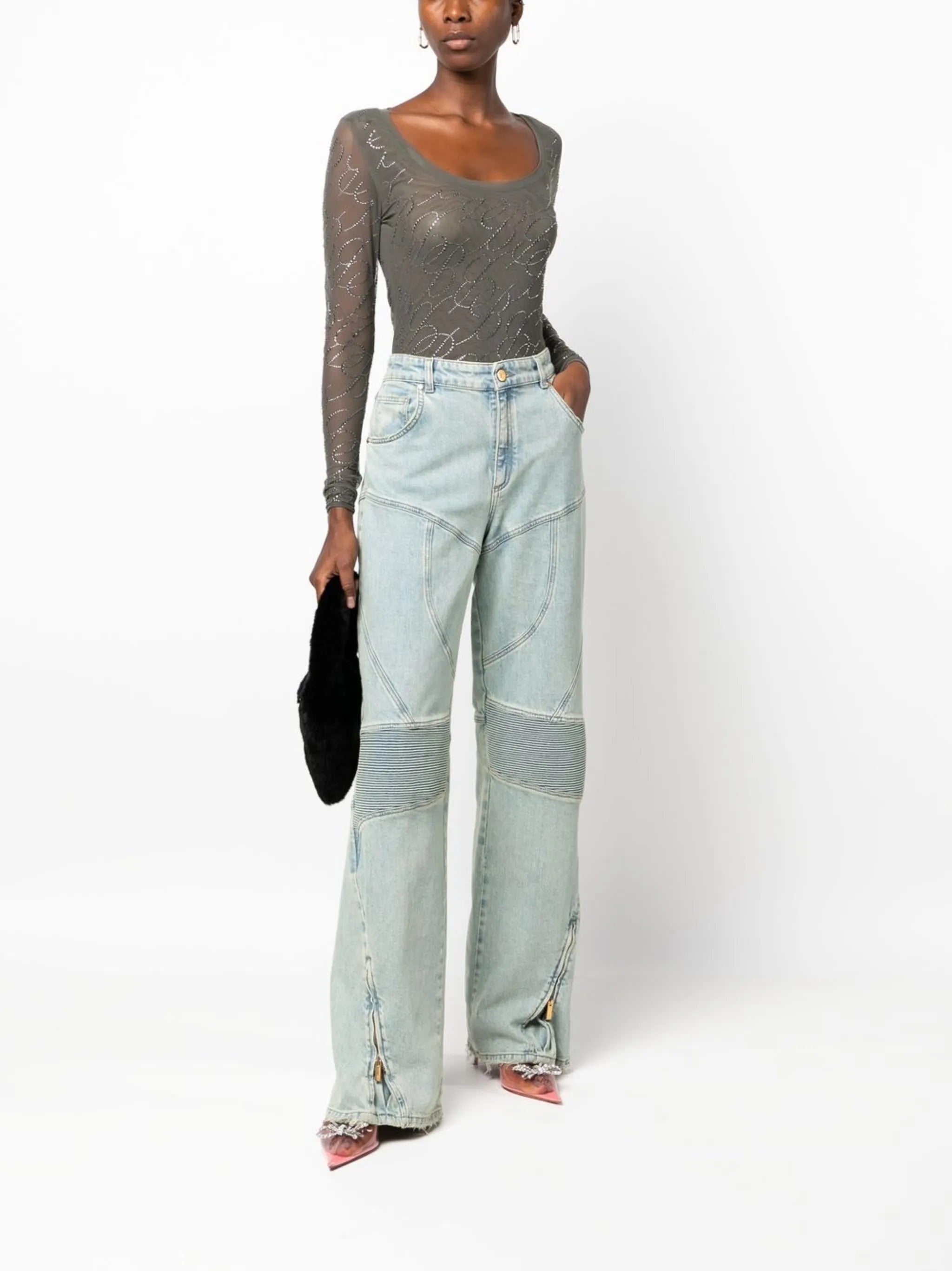 panelled high-waisted jeans