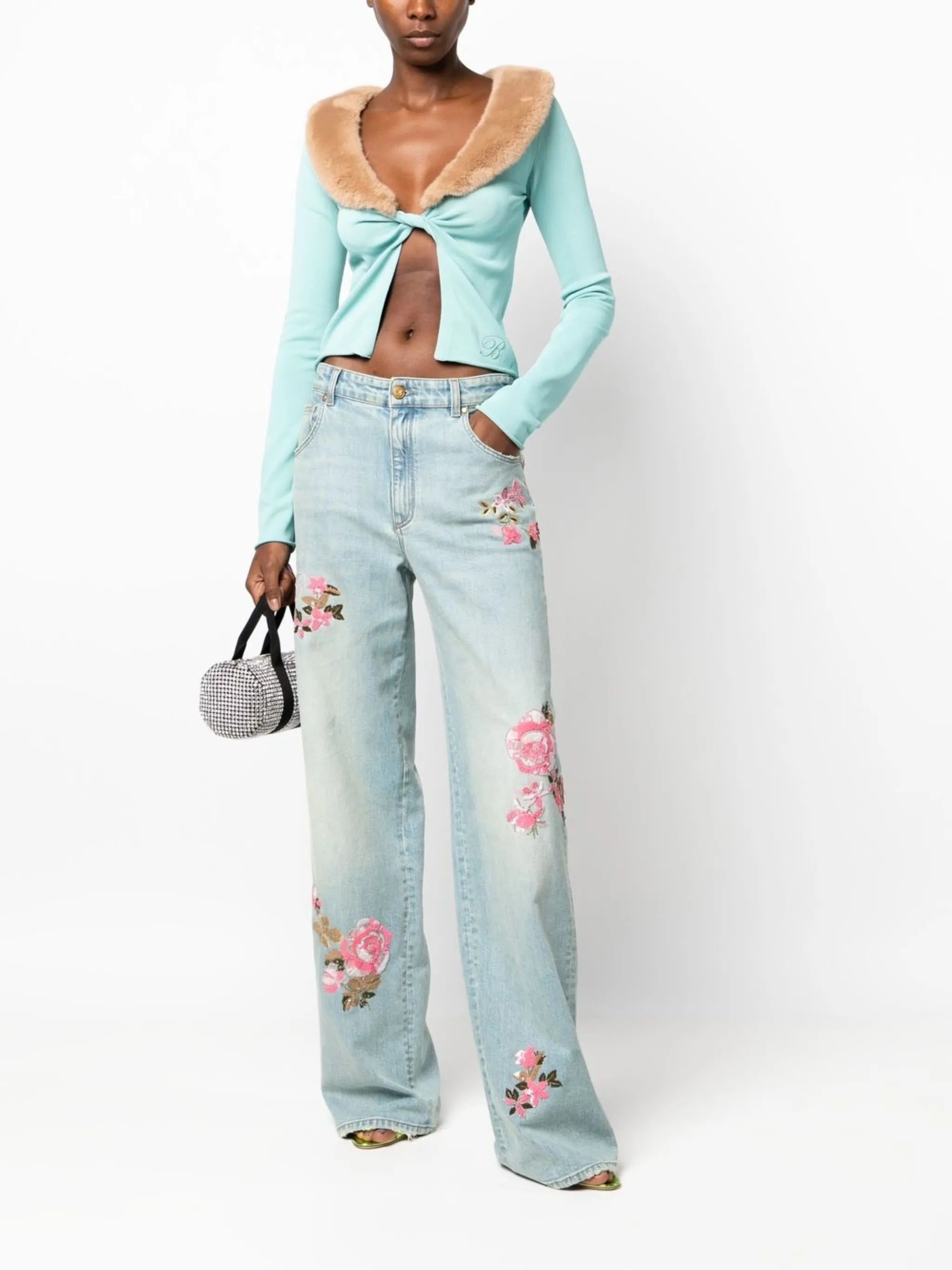 faux-fur collar twist cardigan