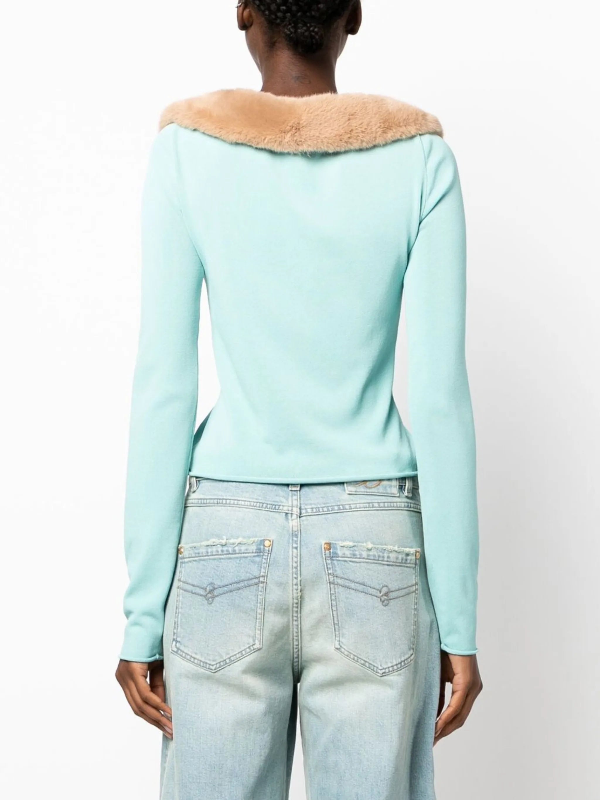 faux-fur collar twist cardigan