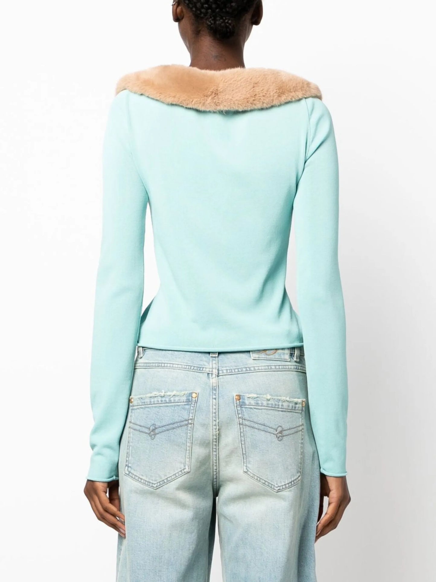 faux-fur collar twist cardigan
