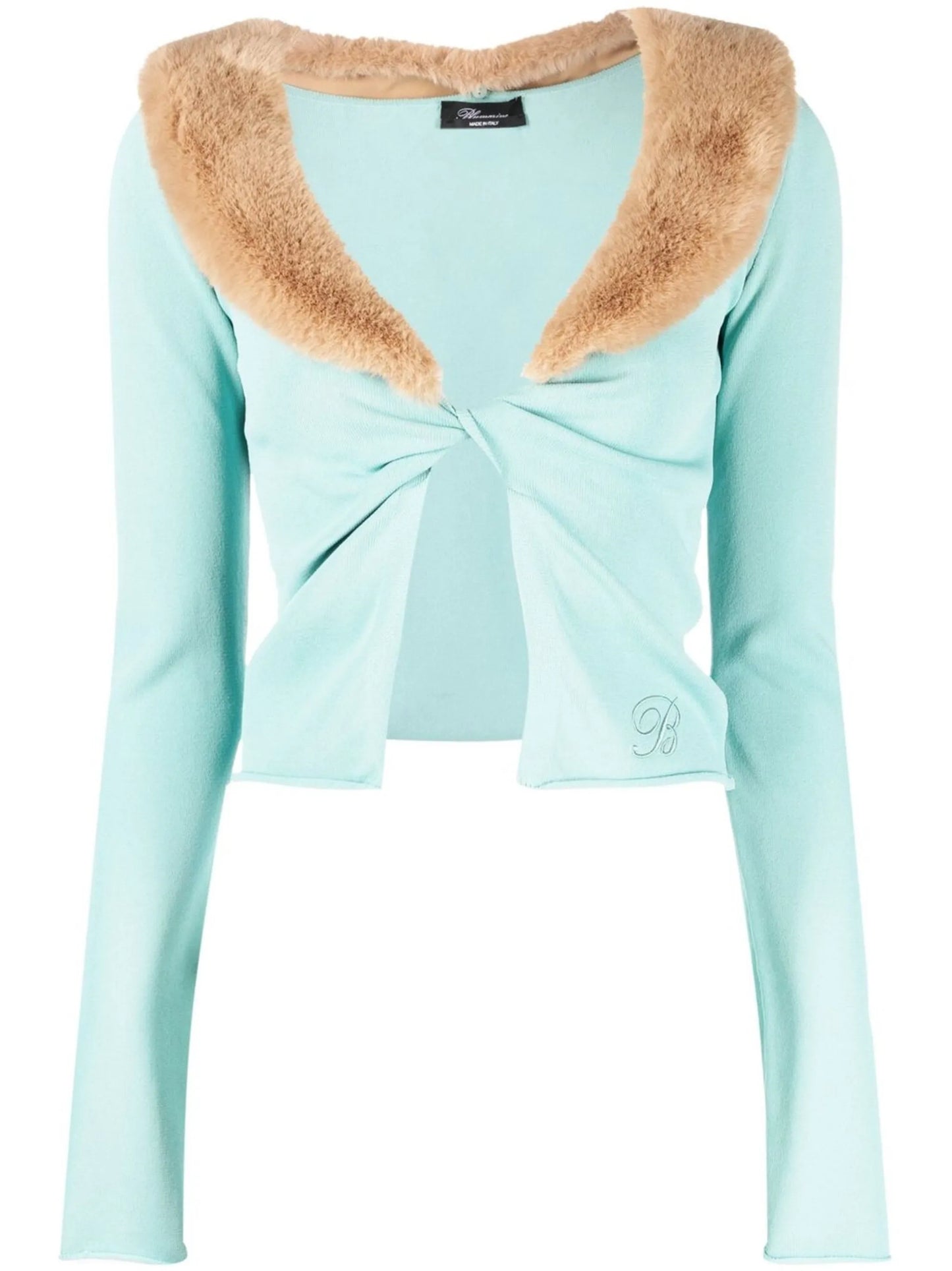 faux-fur collar twist cardigan