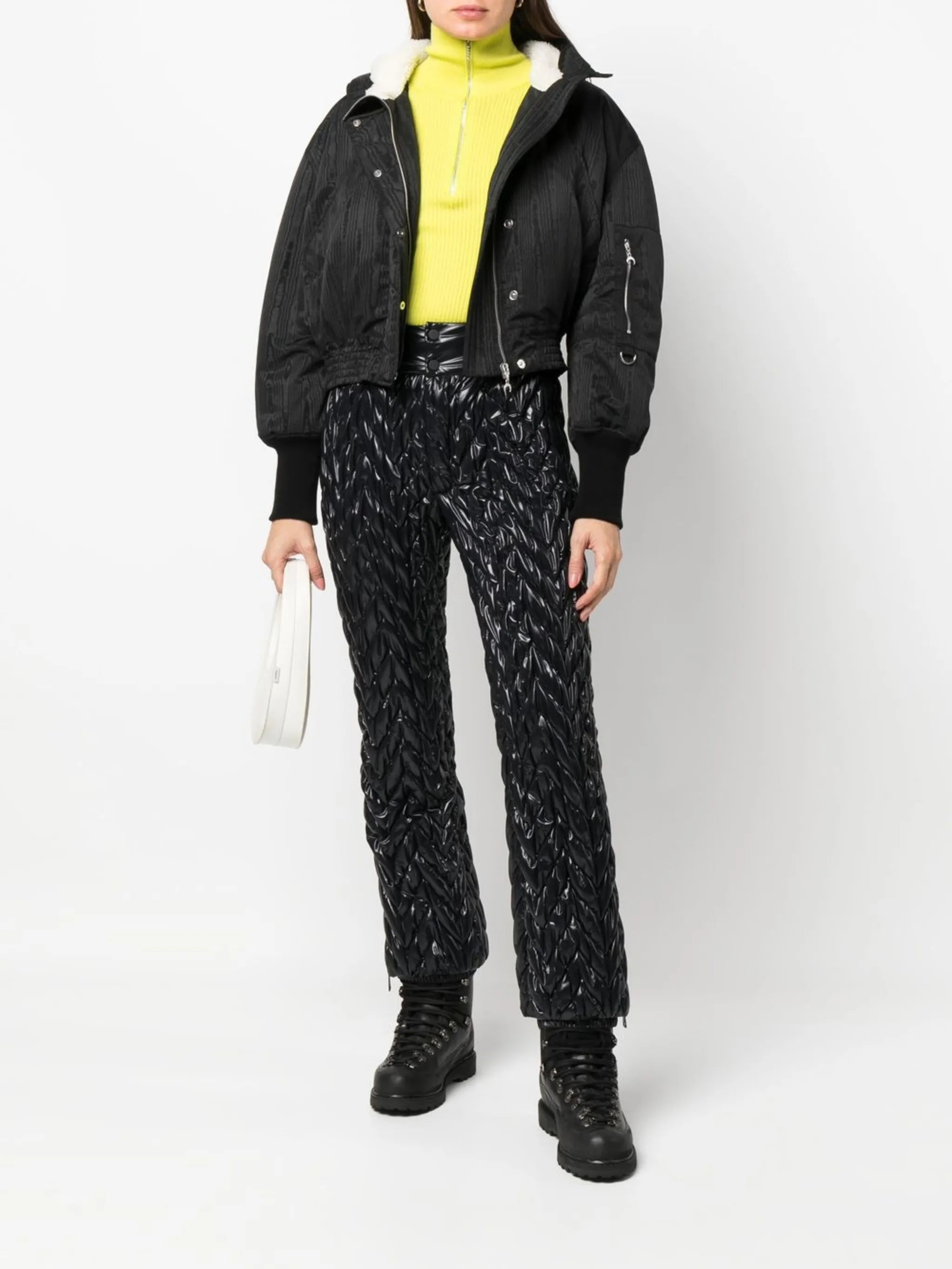 chevron-quilt straight-leg ski trousers