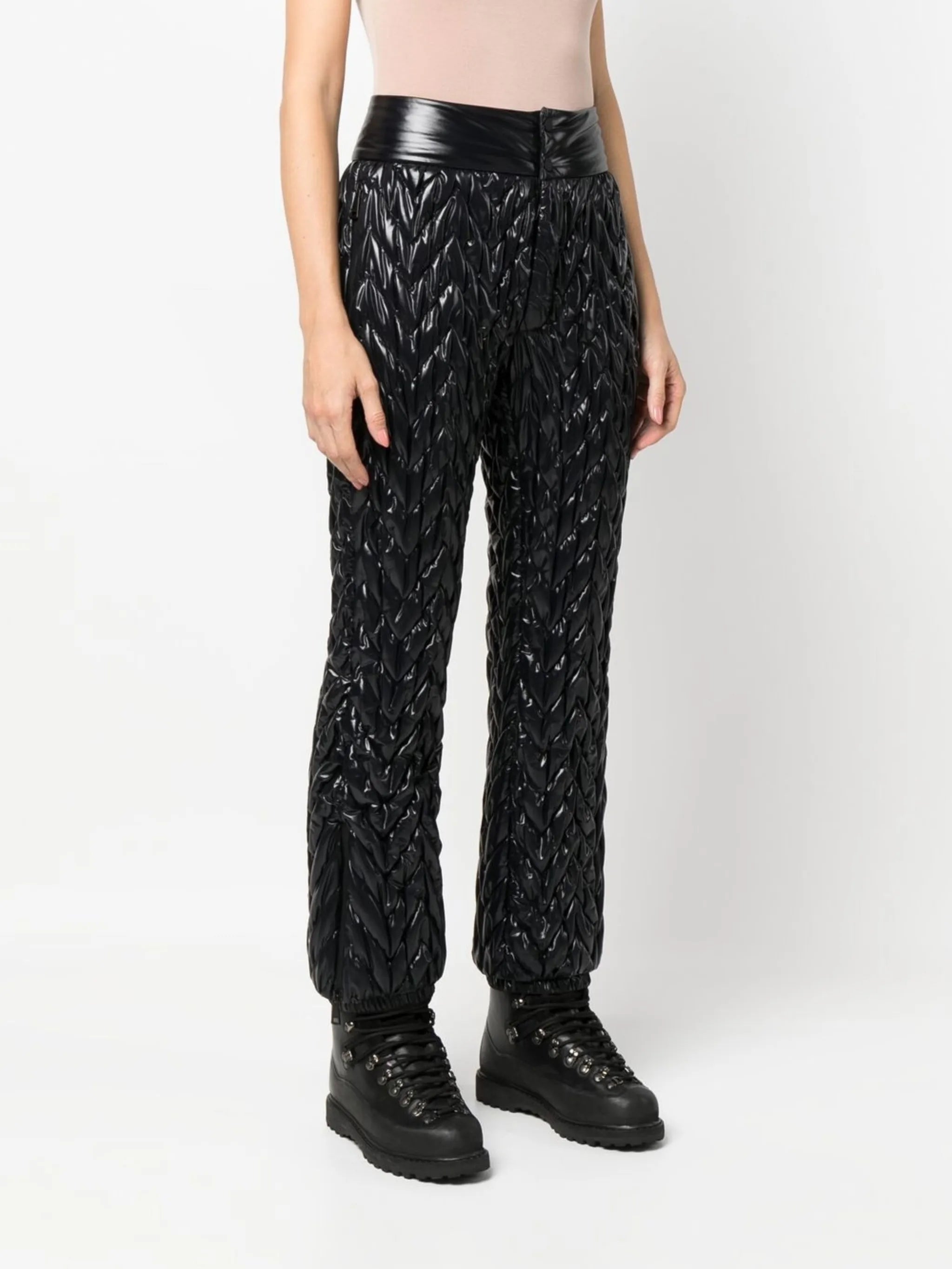 chevron-quilt straight-leg ski trousers