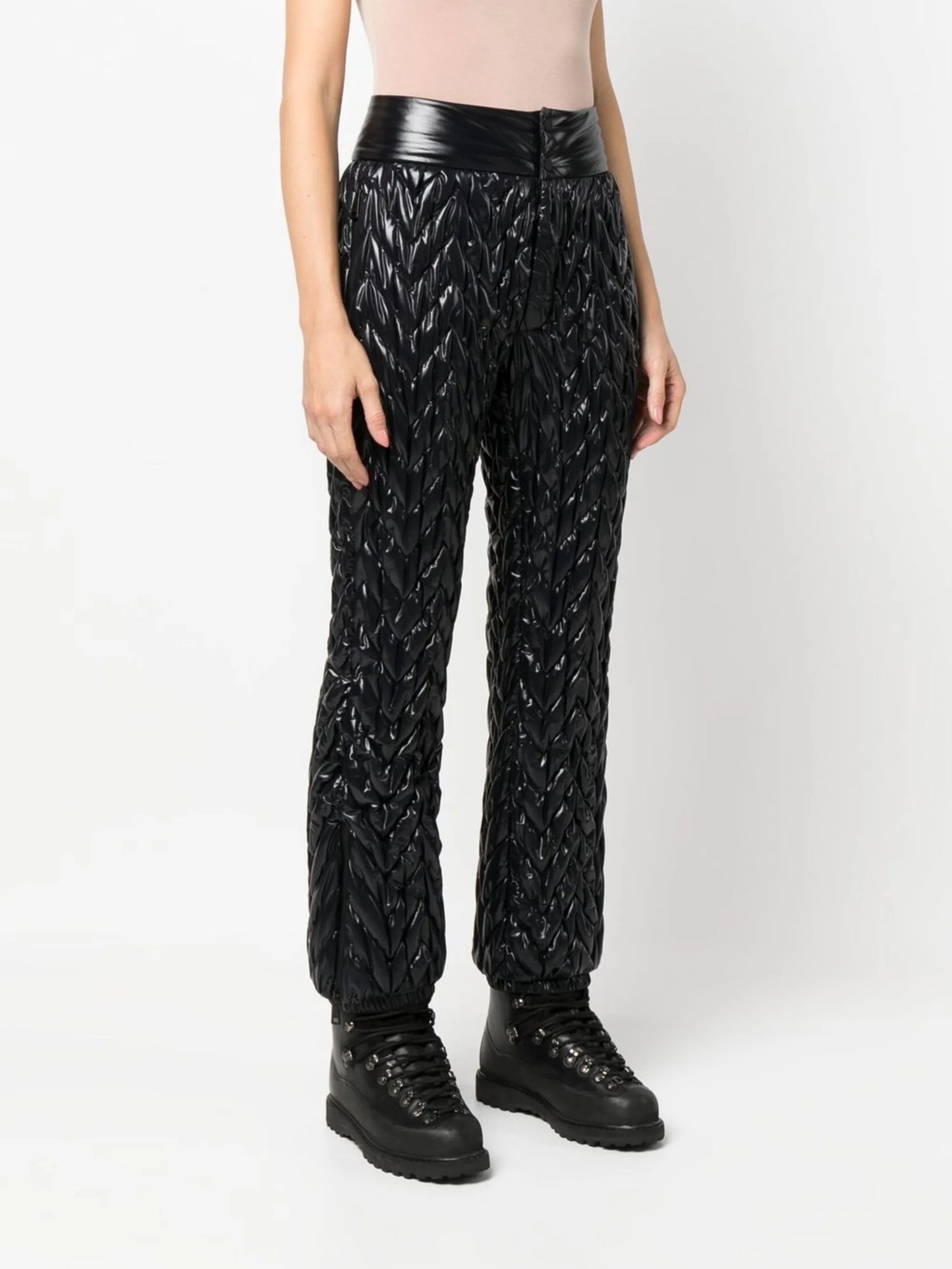 chevron-quilt straight-leg ski trousers
