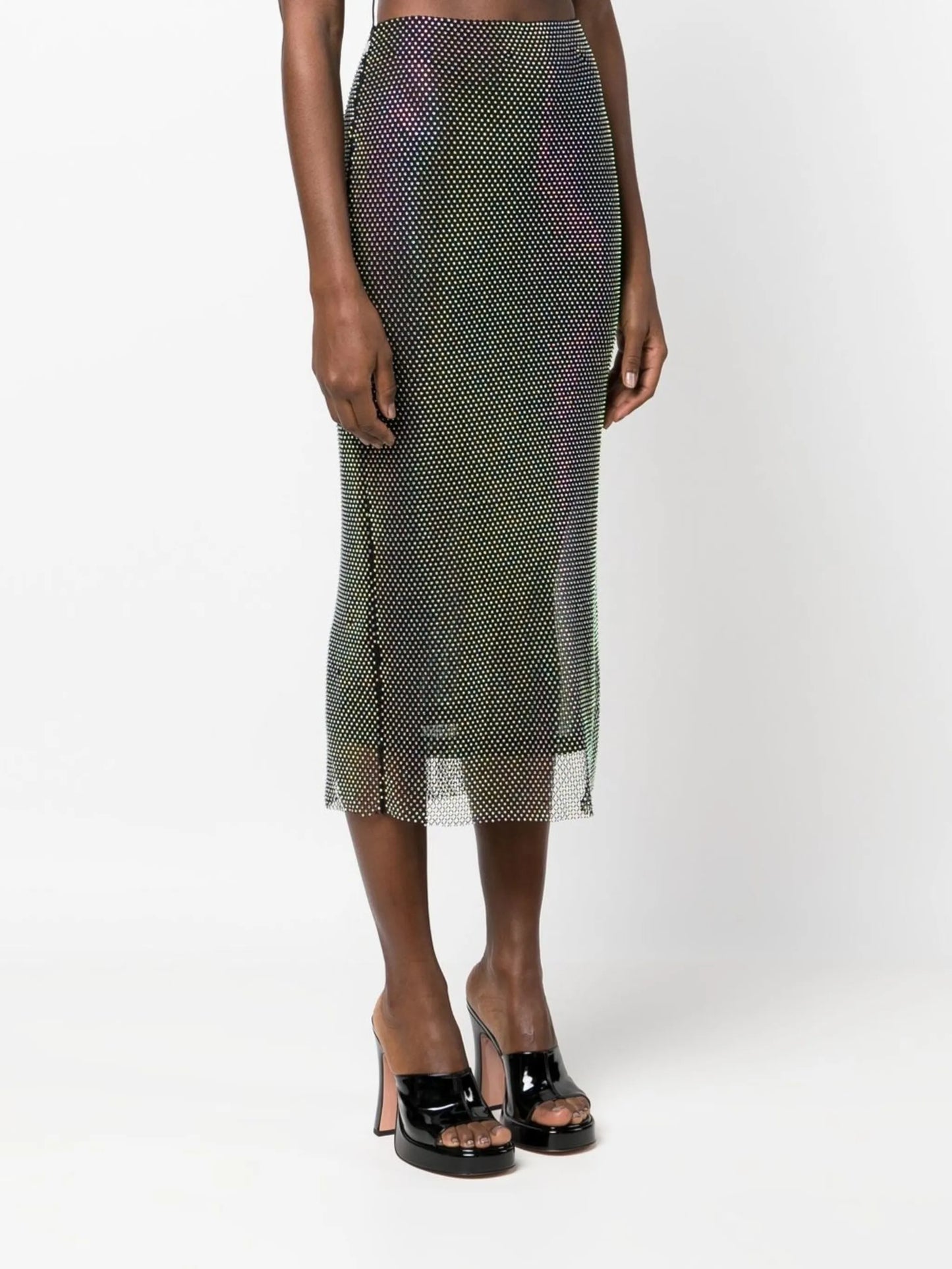 crystal-embellished mesh midi-skirt