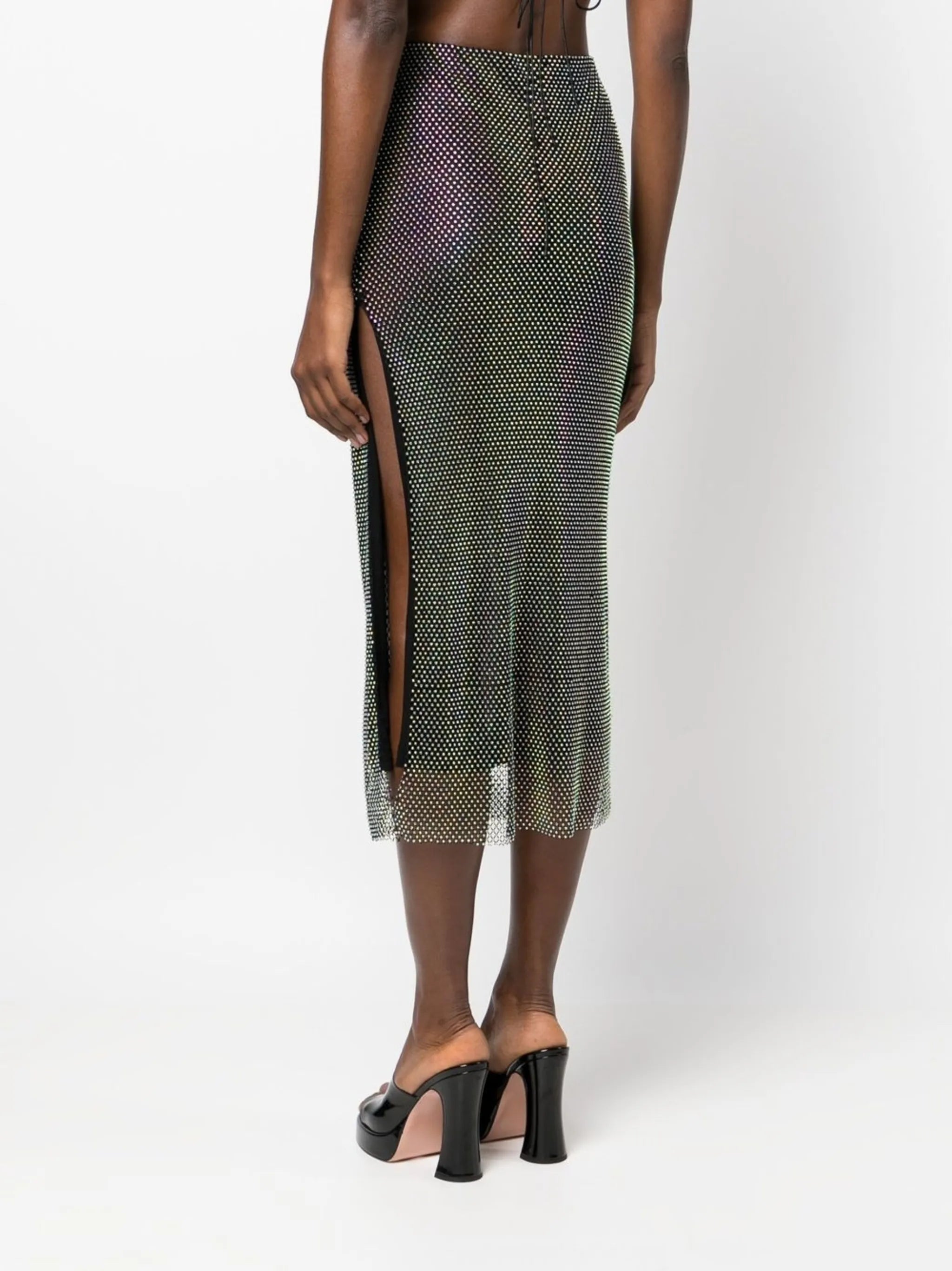 crystal-embellished mesh midi-skirt