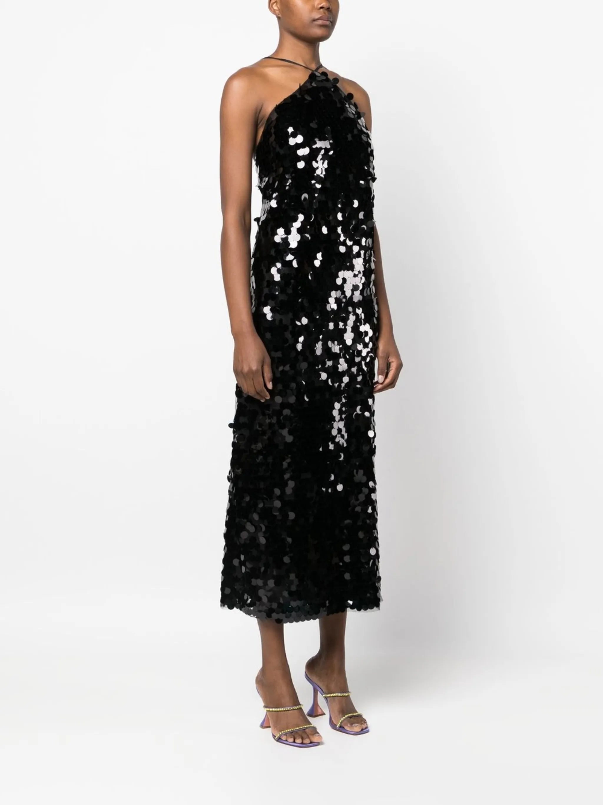 sequin halterneck midi dress