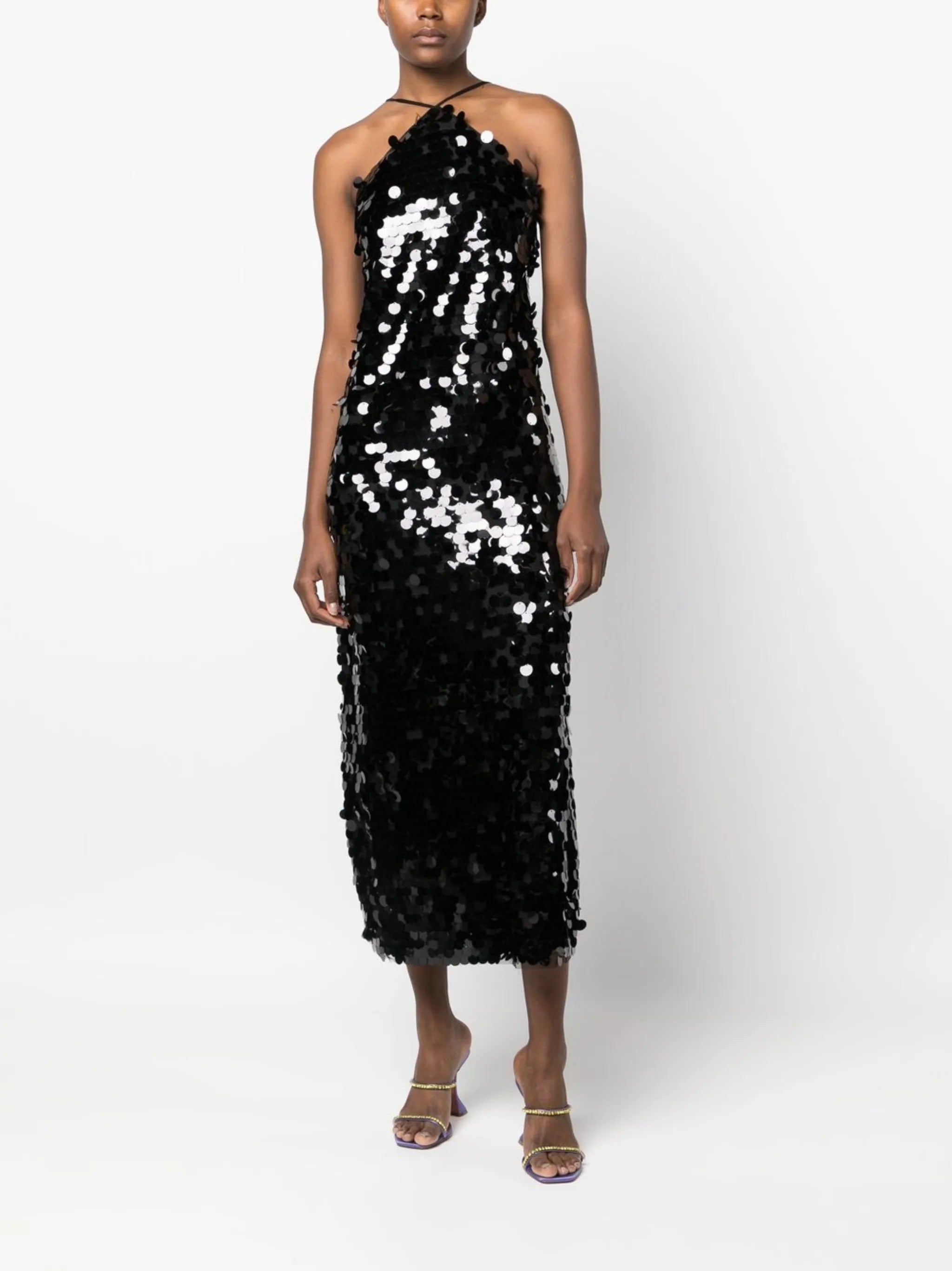 sequin halterneck midi dress