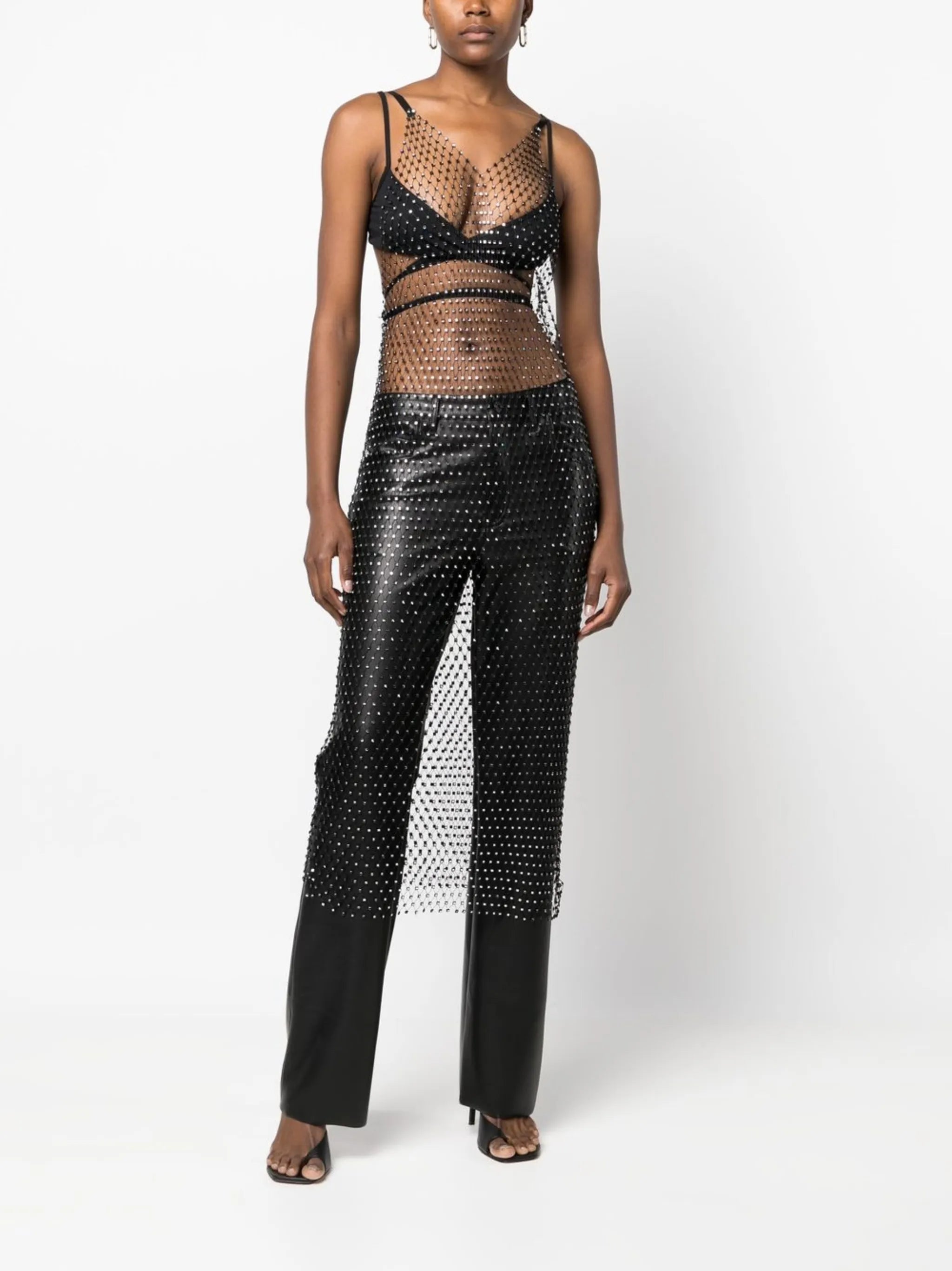 sleeveless crystal net midi-dress