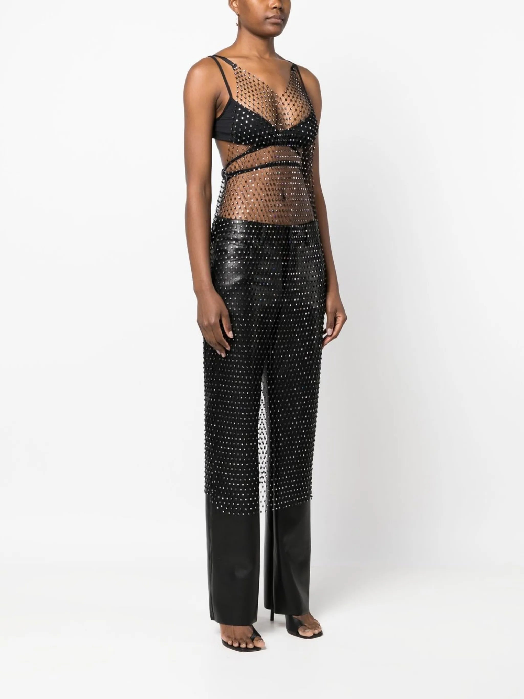 sleeveless crystal net midi-dress