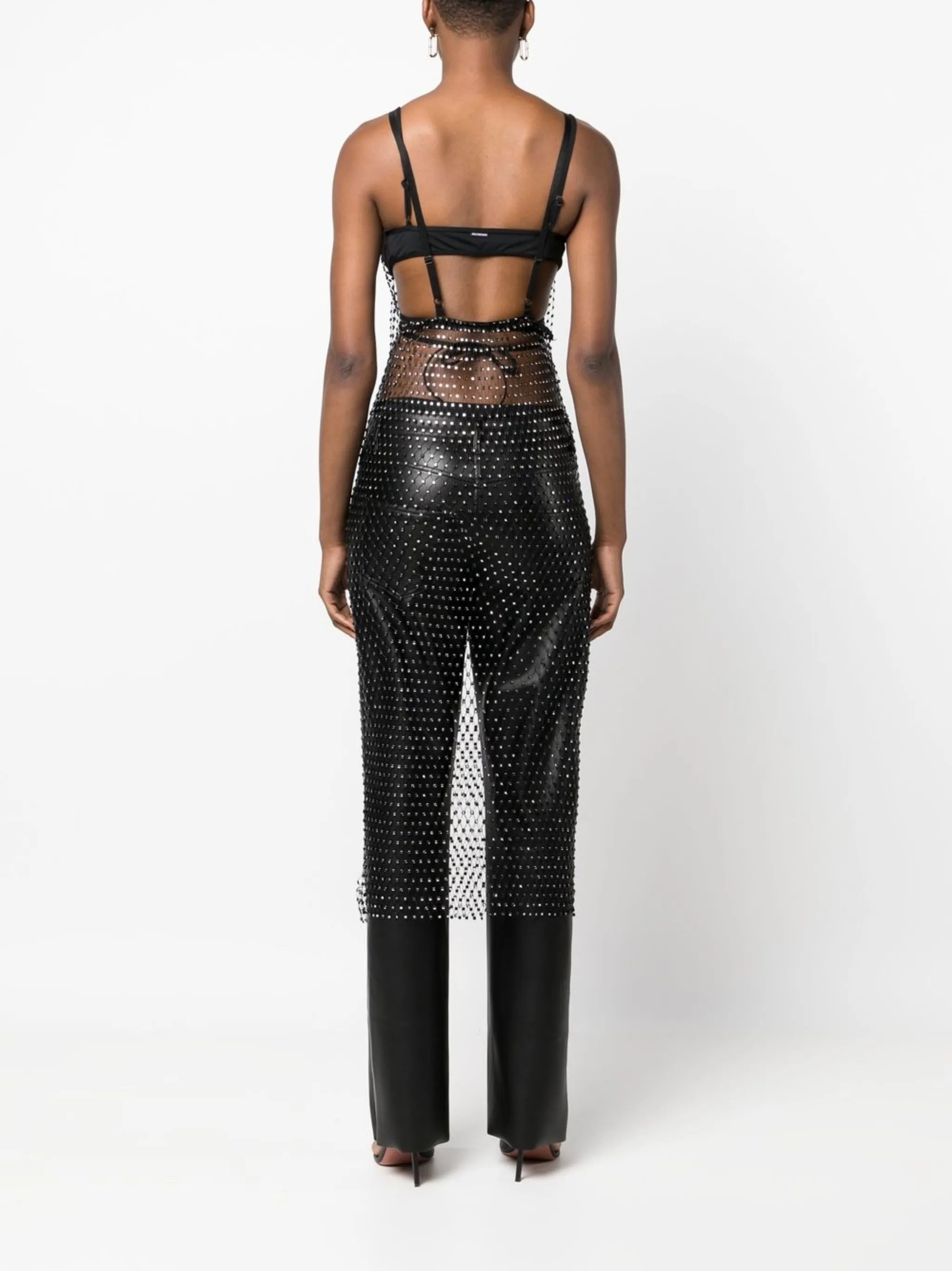 sleeveless crystal net midi-dress