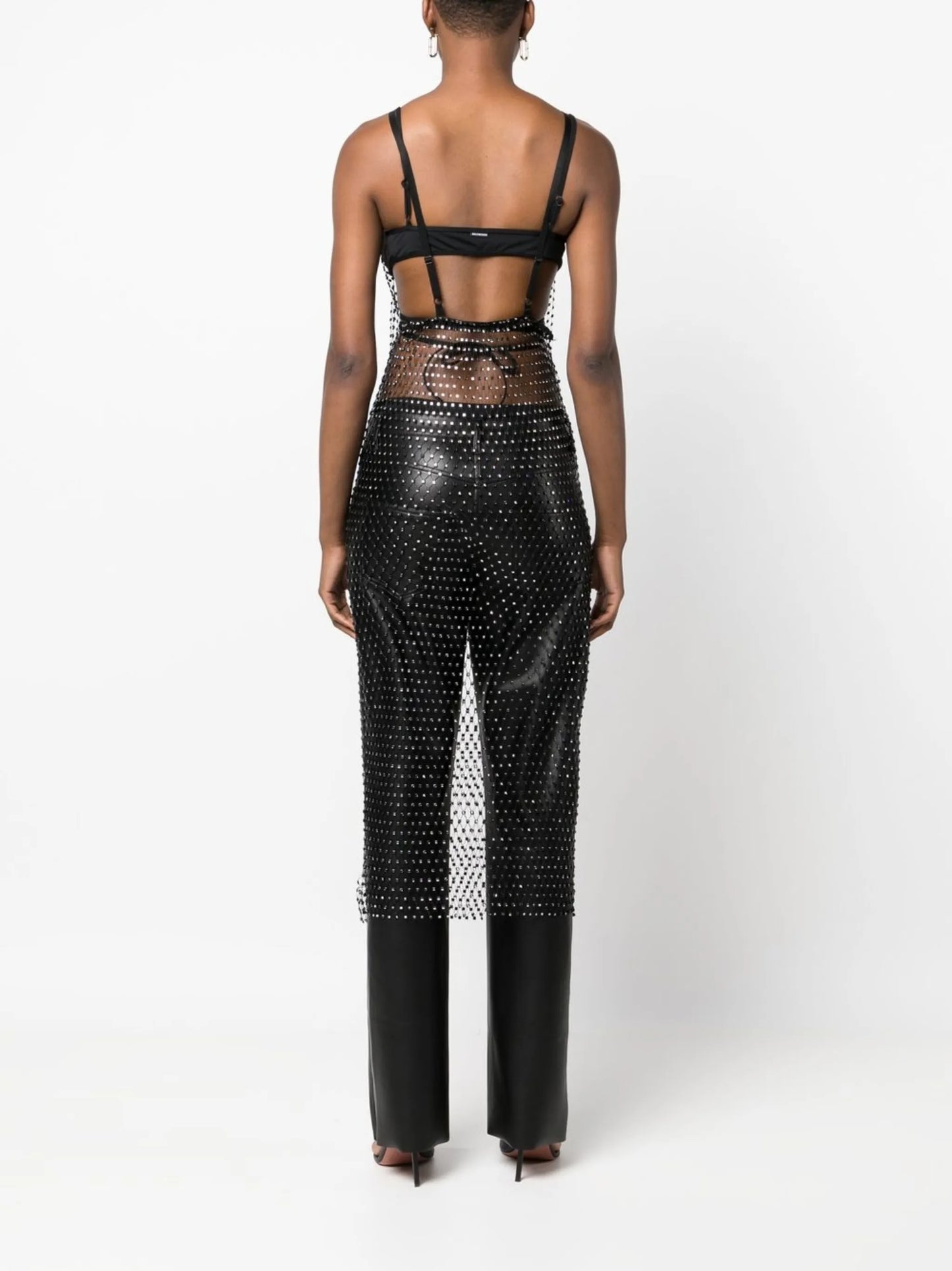 sleeveless crystal net midi-dress