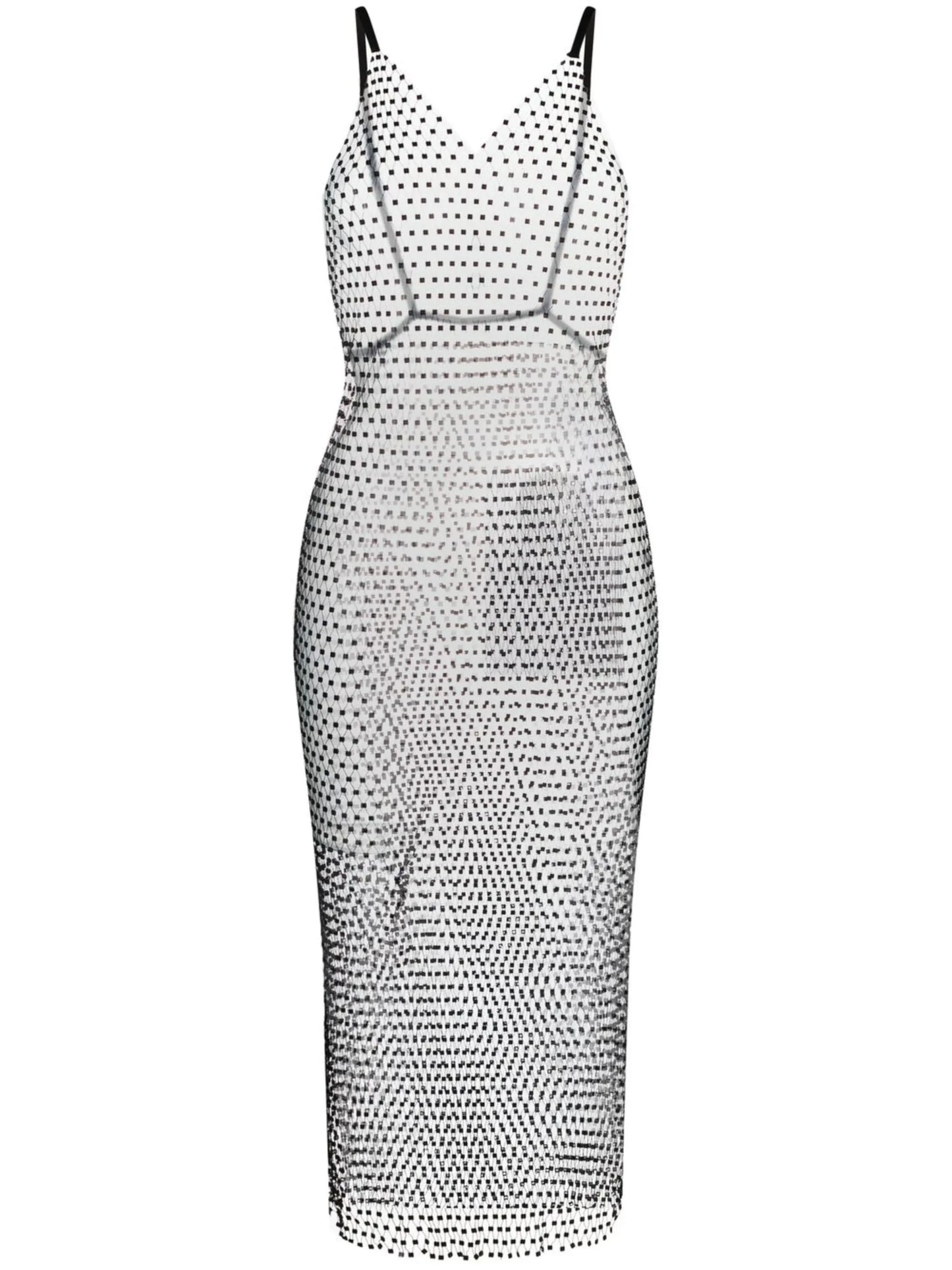 sleeveless crystal net midi-dress