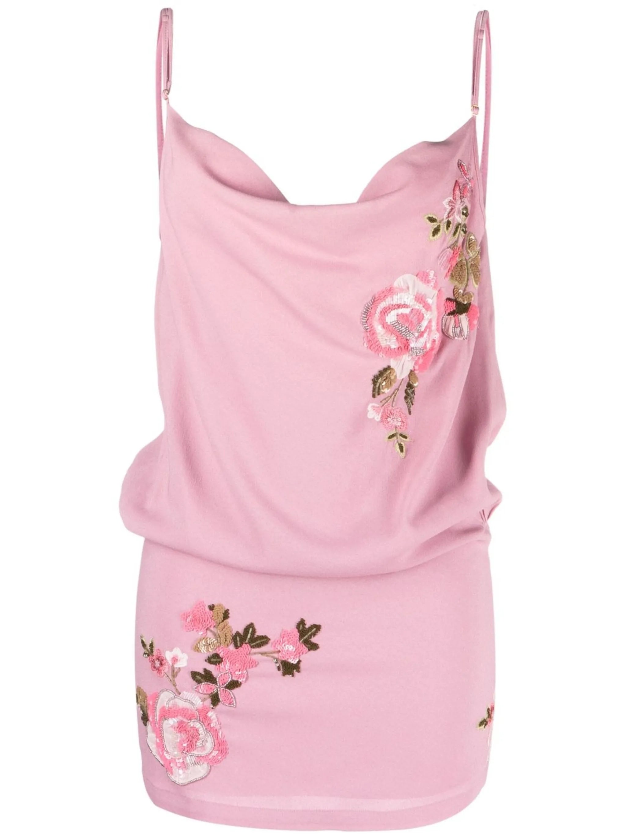 floral-embroidered cowl-neck dress