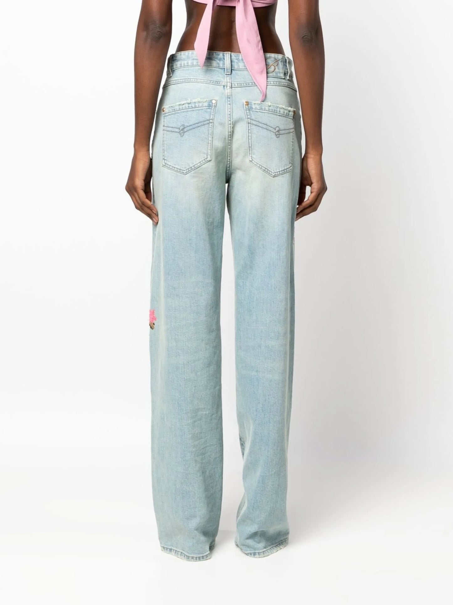 floral-embroidered straight-leg jeans