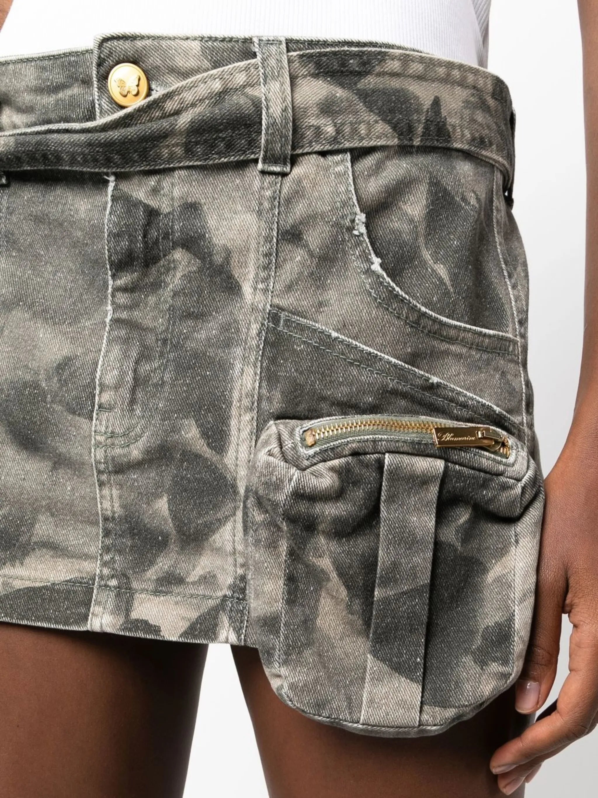 denim camouflage mini skirt