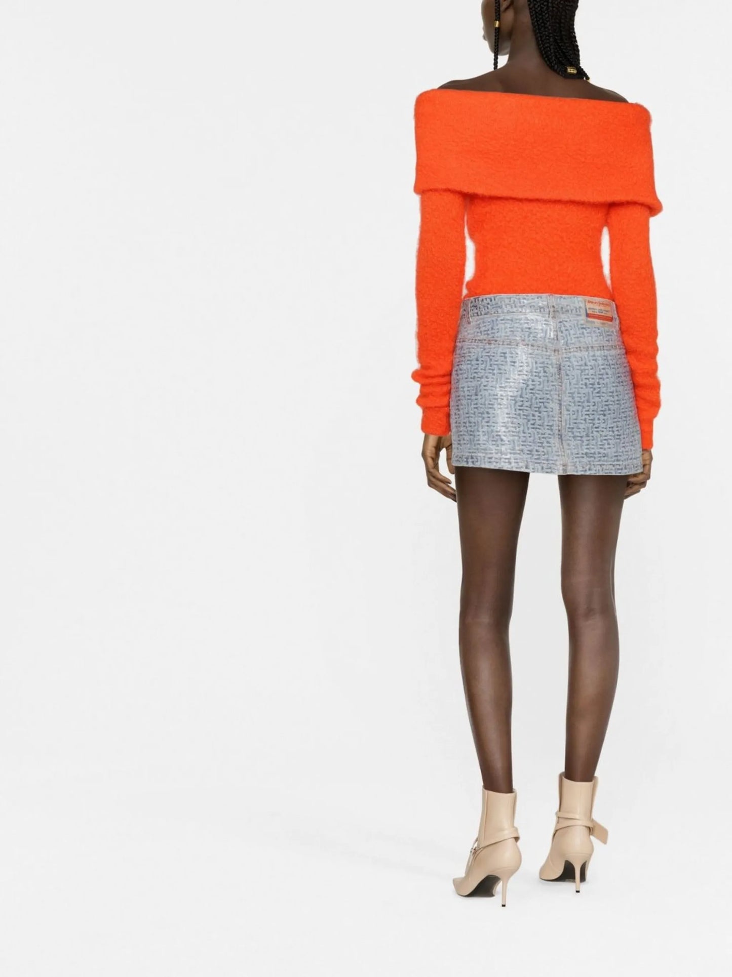 printed denim miniskirt