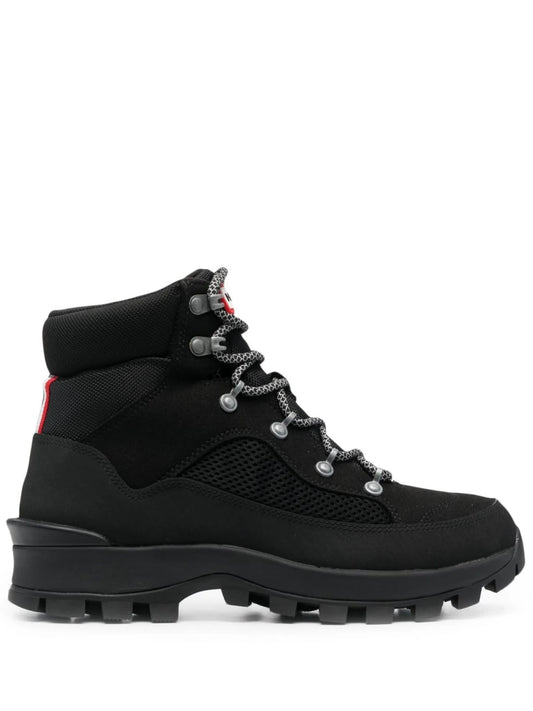 Black Explorer Commando Lace-Front Boots