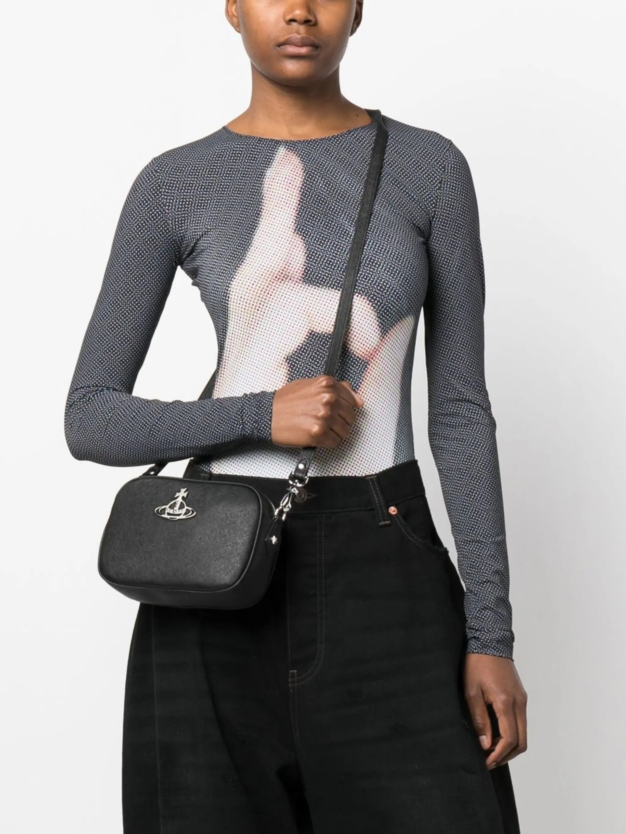 Orb-plaque crossbody bag