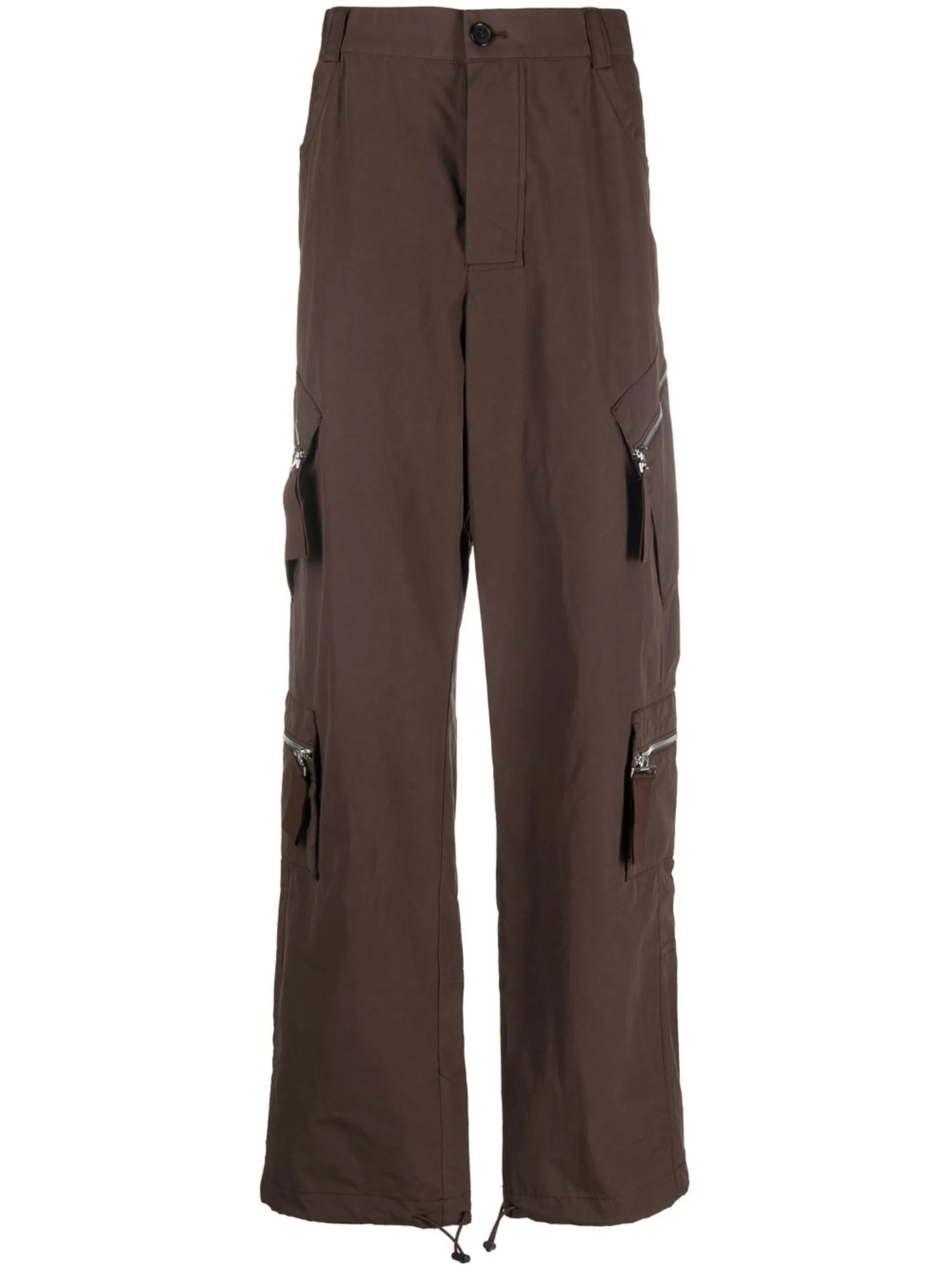 multiple-pocket straight-leg trousers
