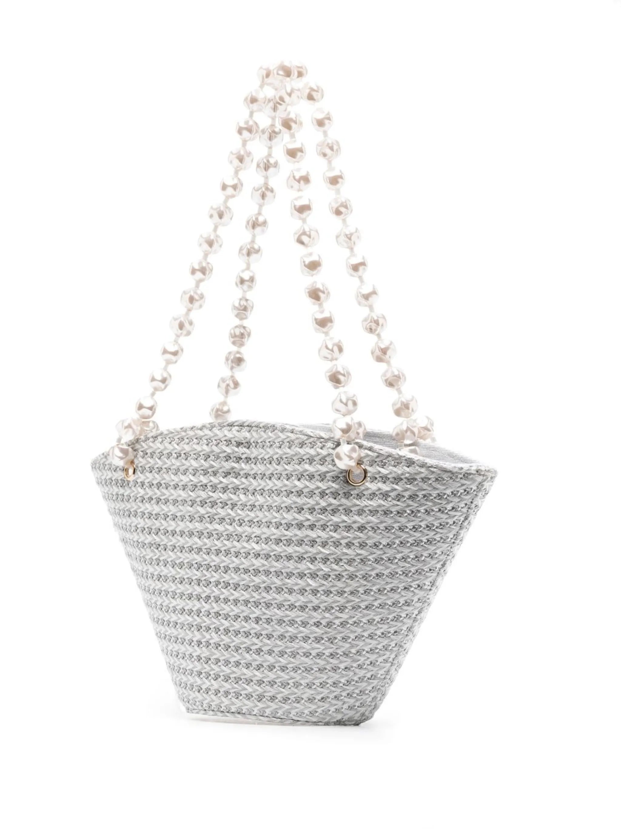 basket-weave pearl-strap tote bag