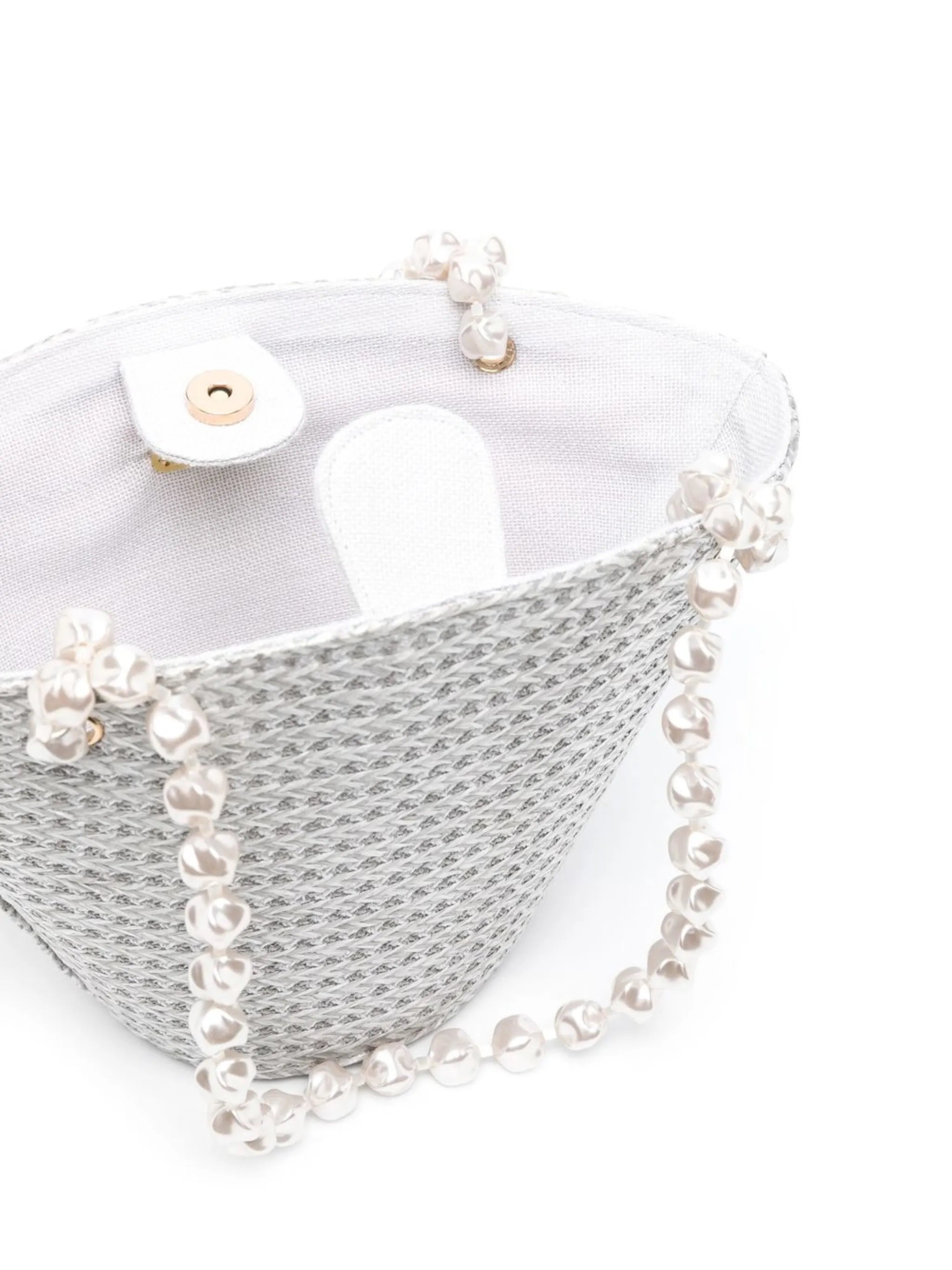 basket-weave pearl-strap tote bag