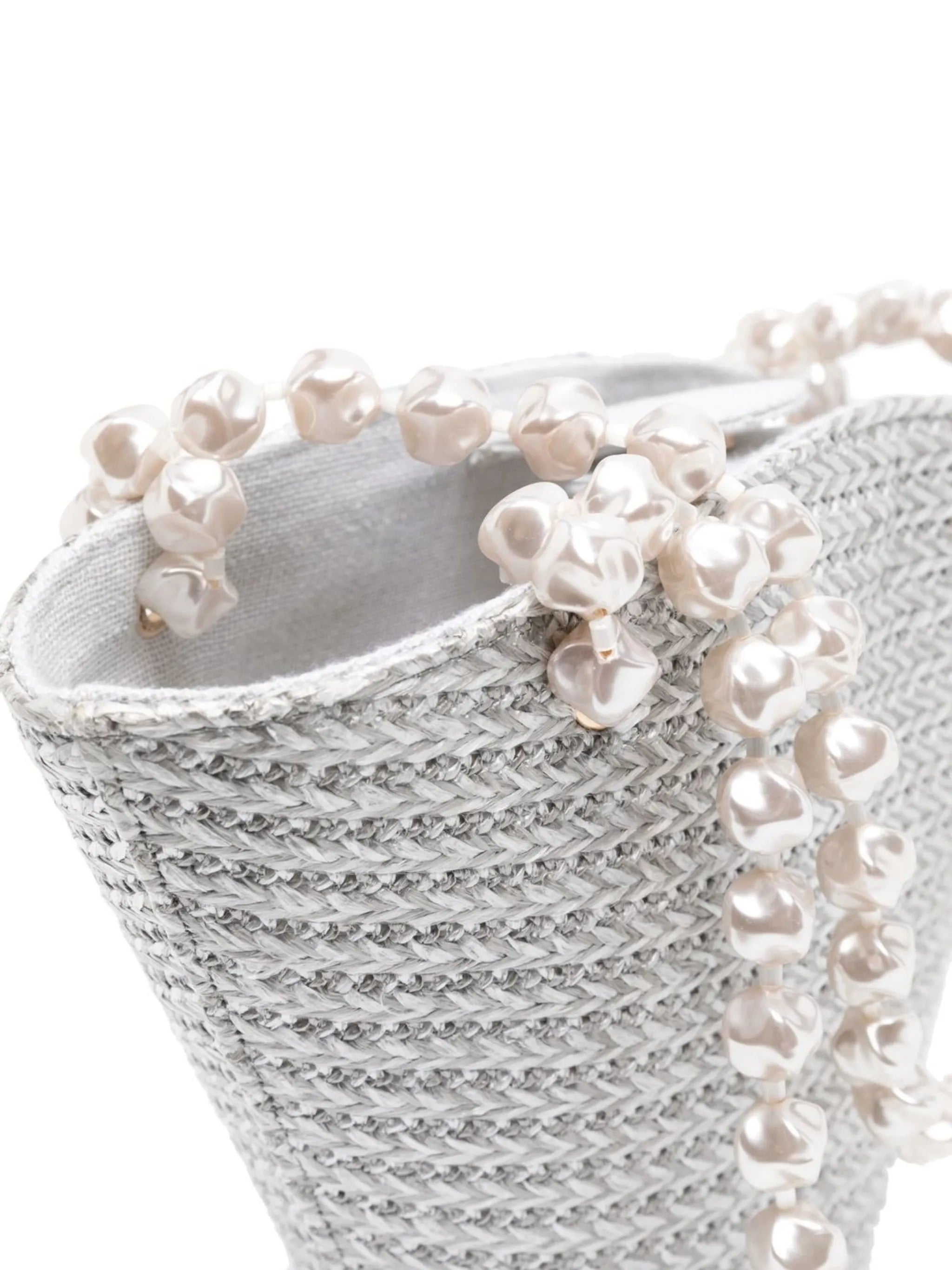 basket-weave pearl-strap tote bag