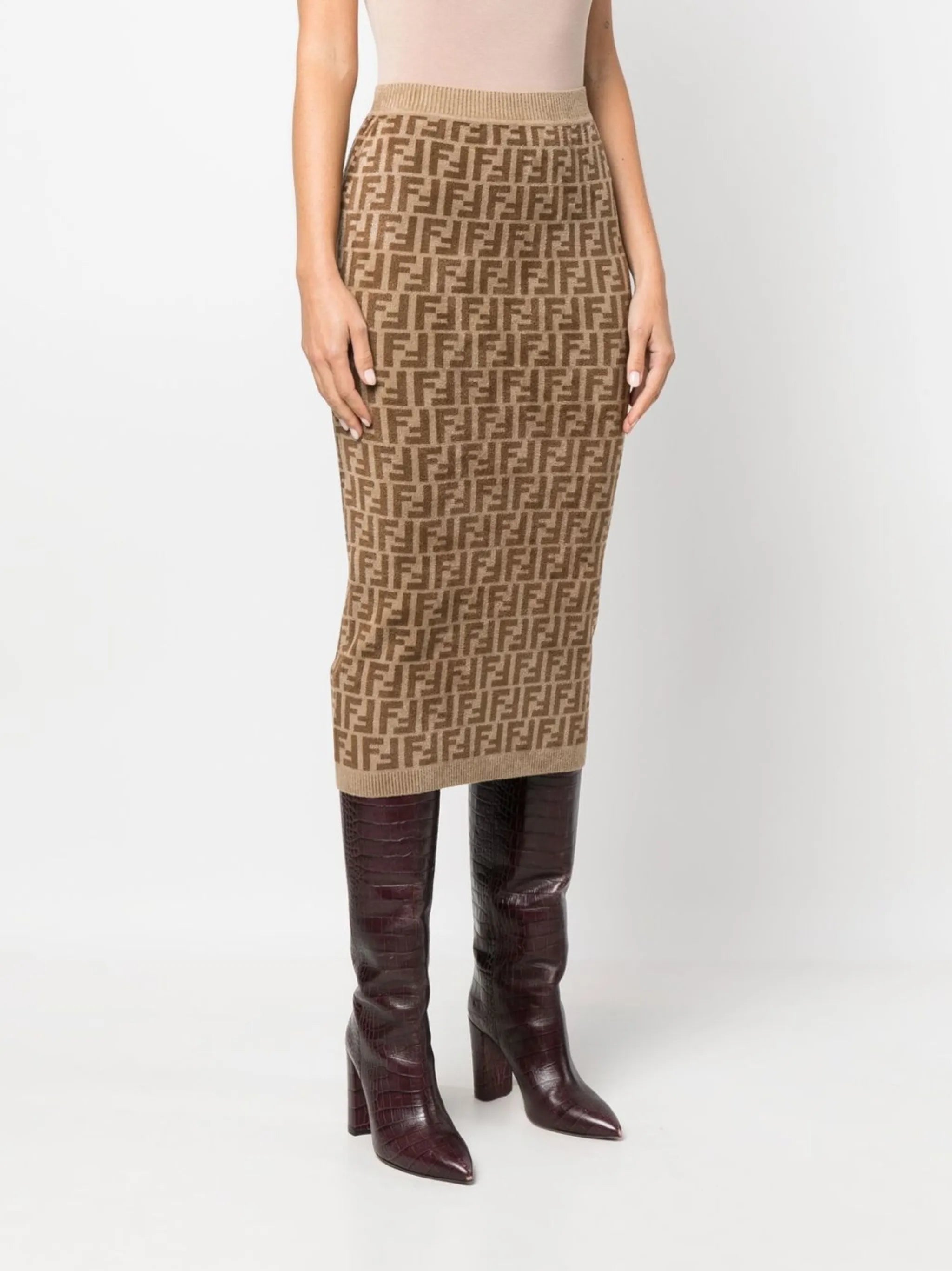 monogram-pattern midi-skirt