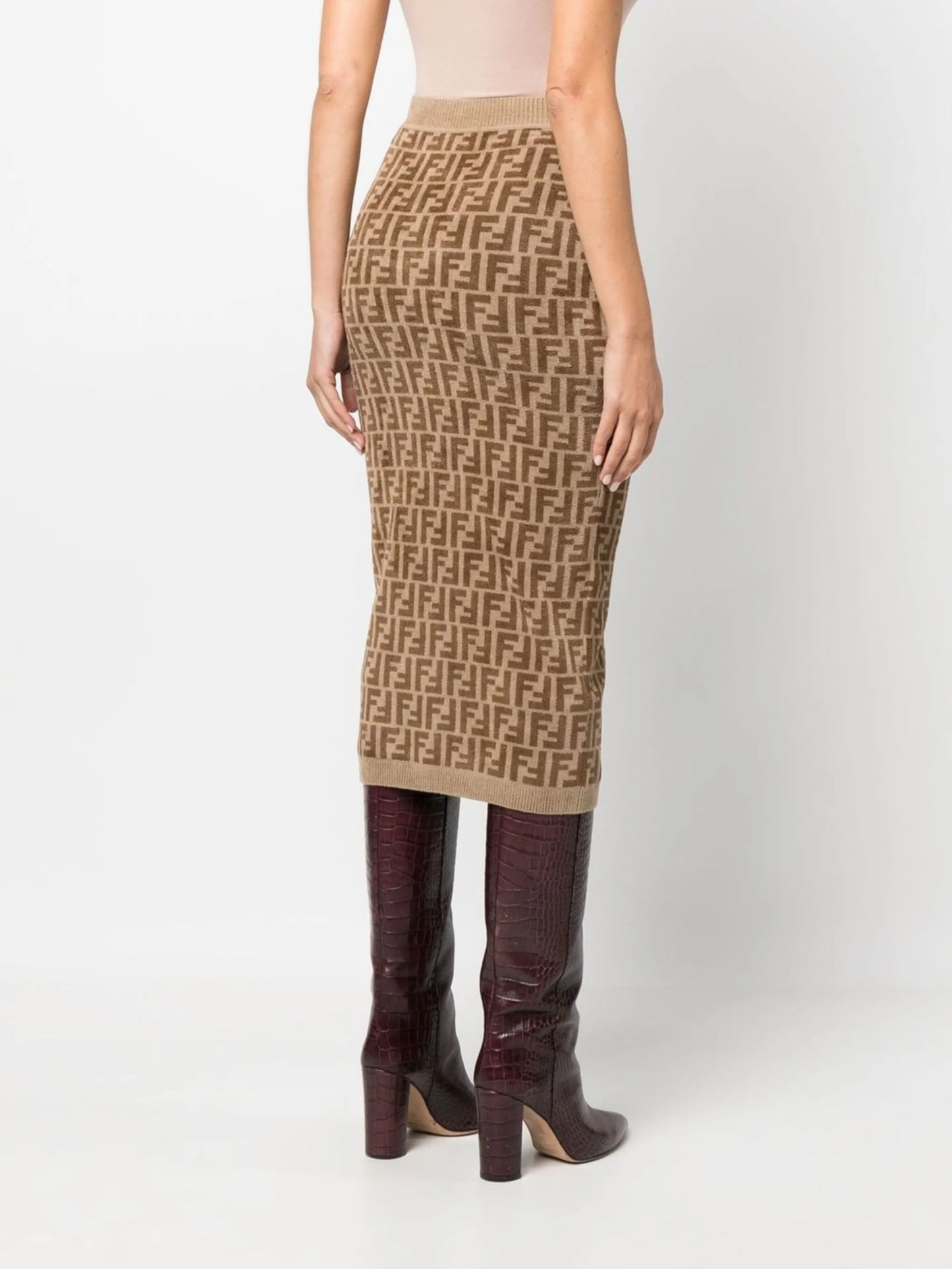 monogram-pattern midi-skirt