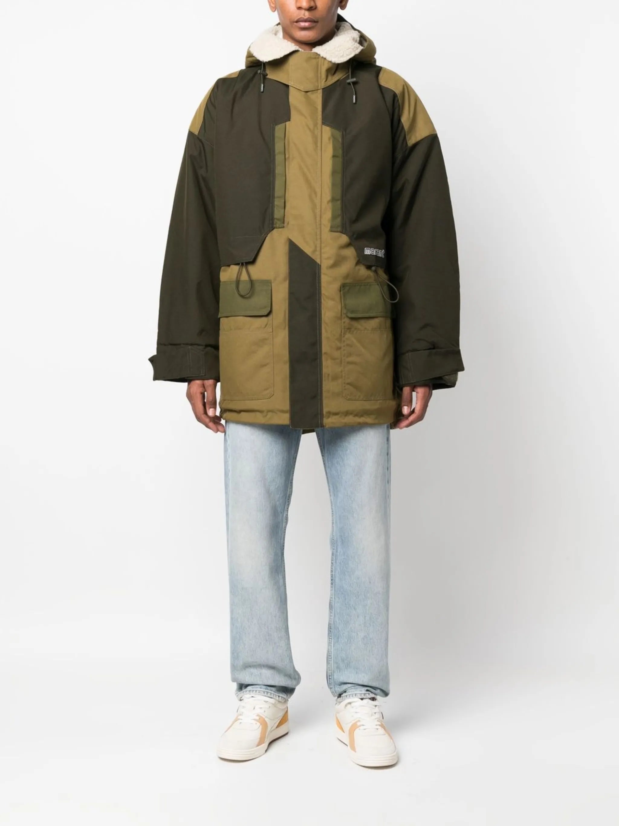 logo-print colour-block hooded jacket