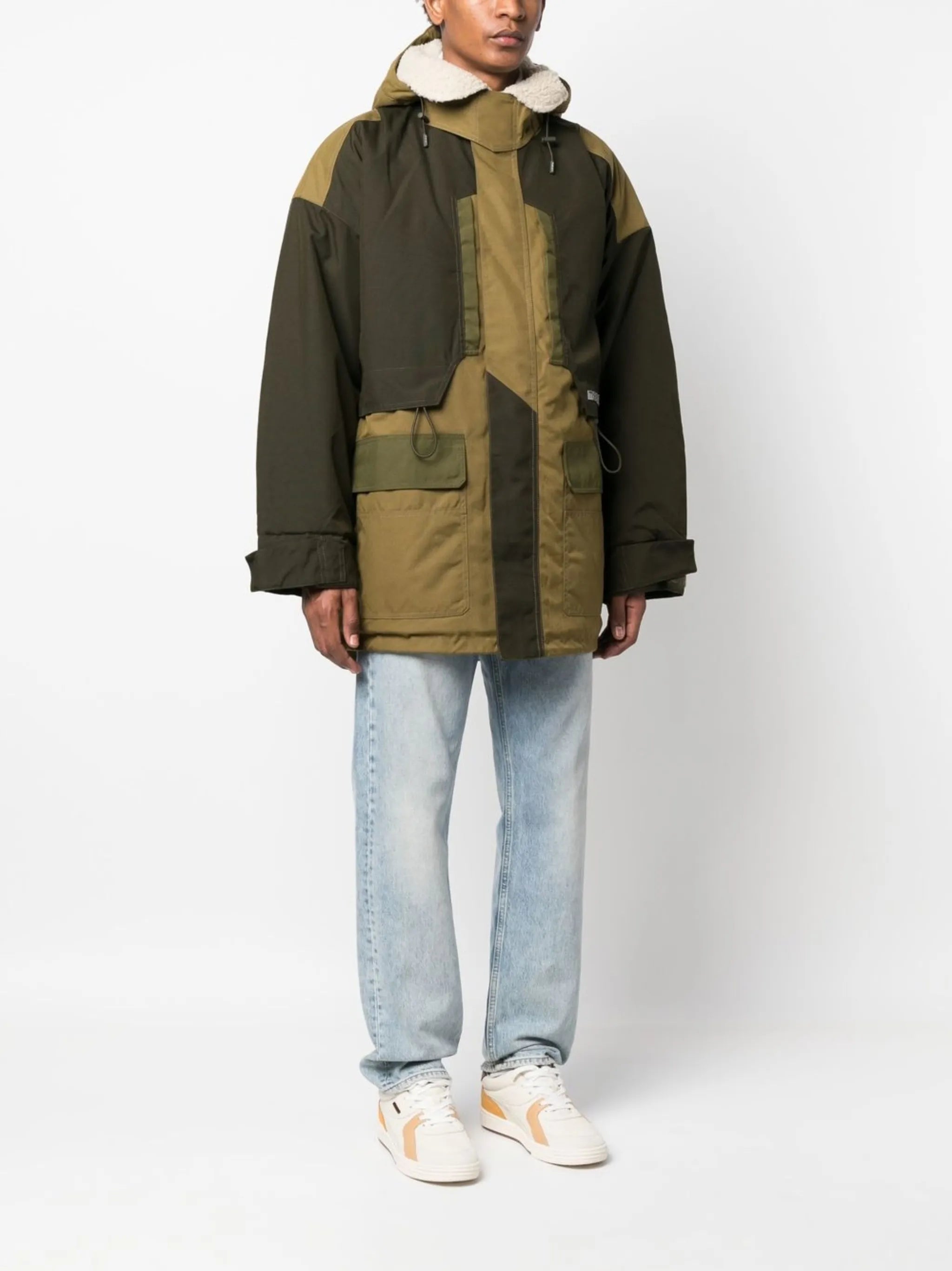 logo-print colour-block hooded jacket