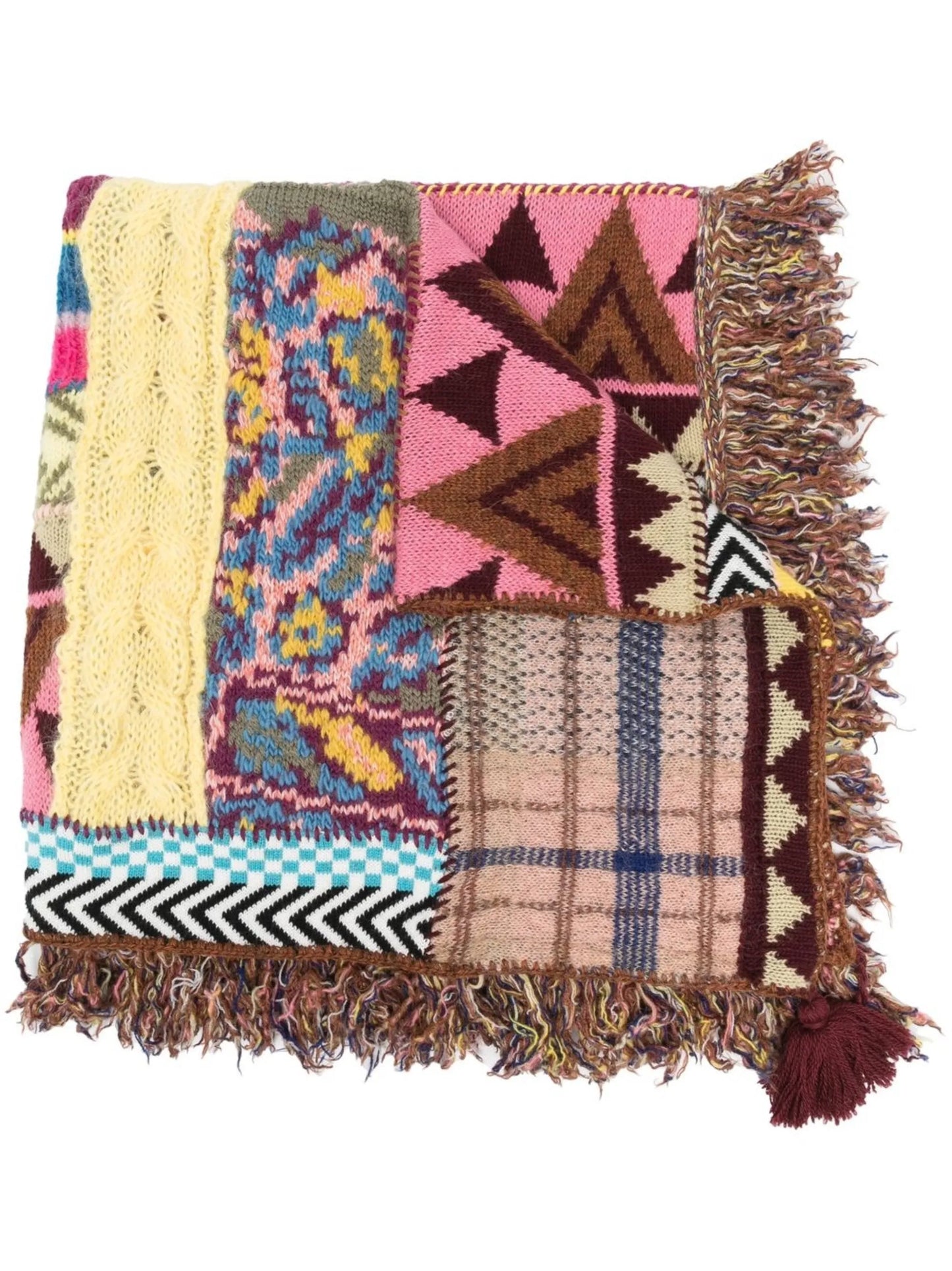 fringed patchwork scarf
