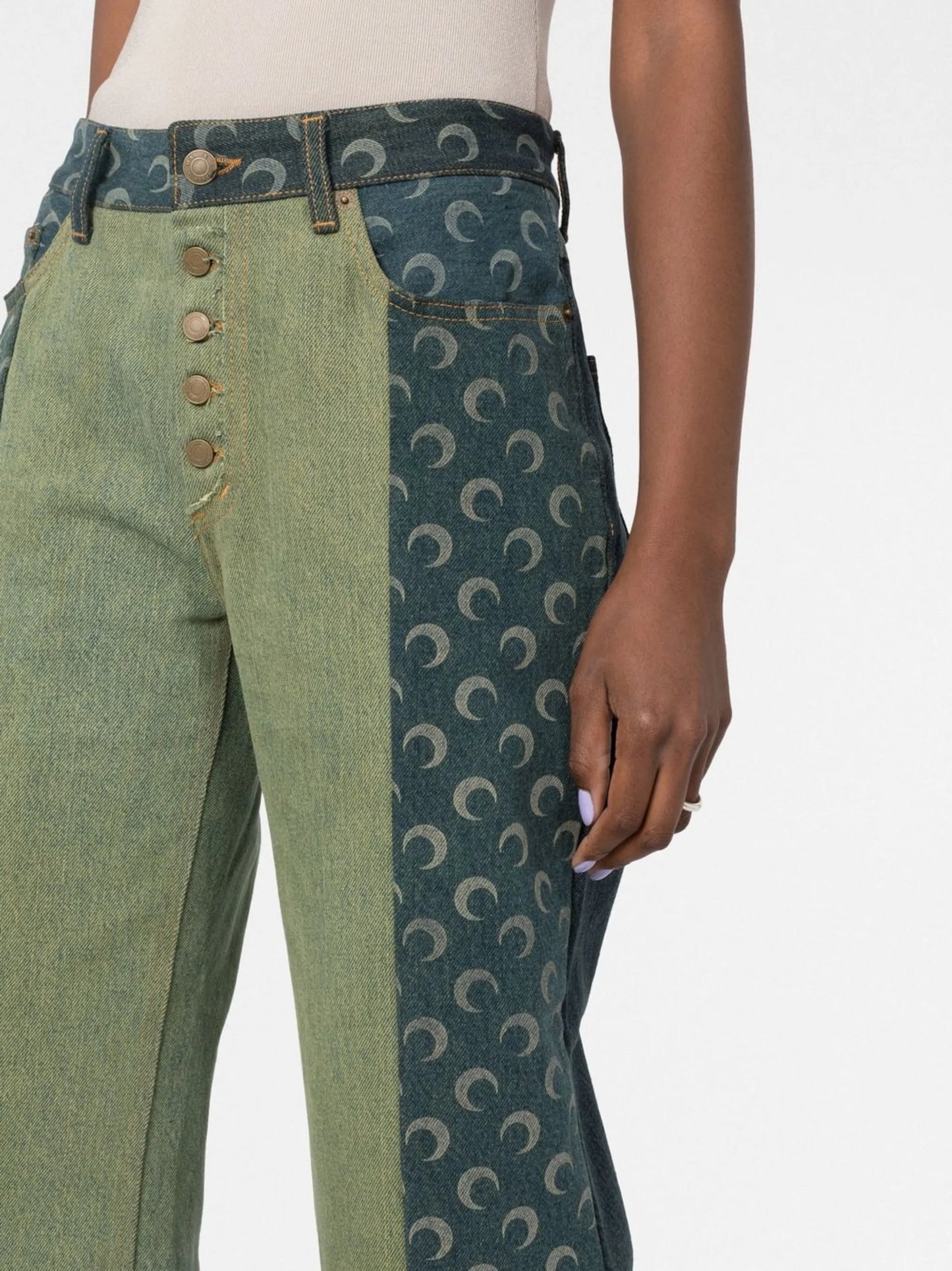 multi-panel denim jeans