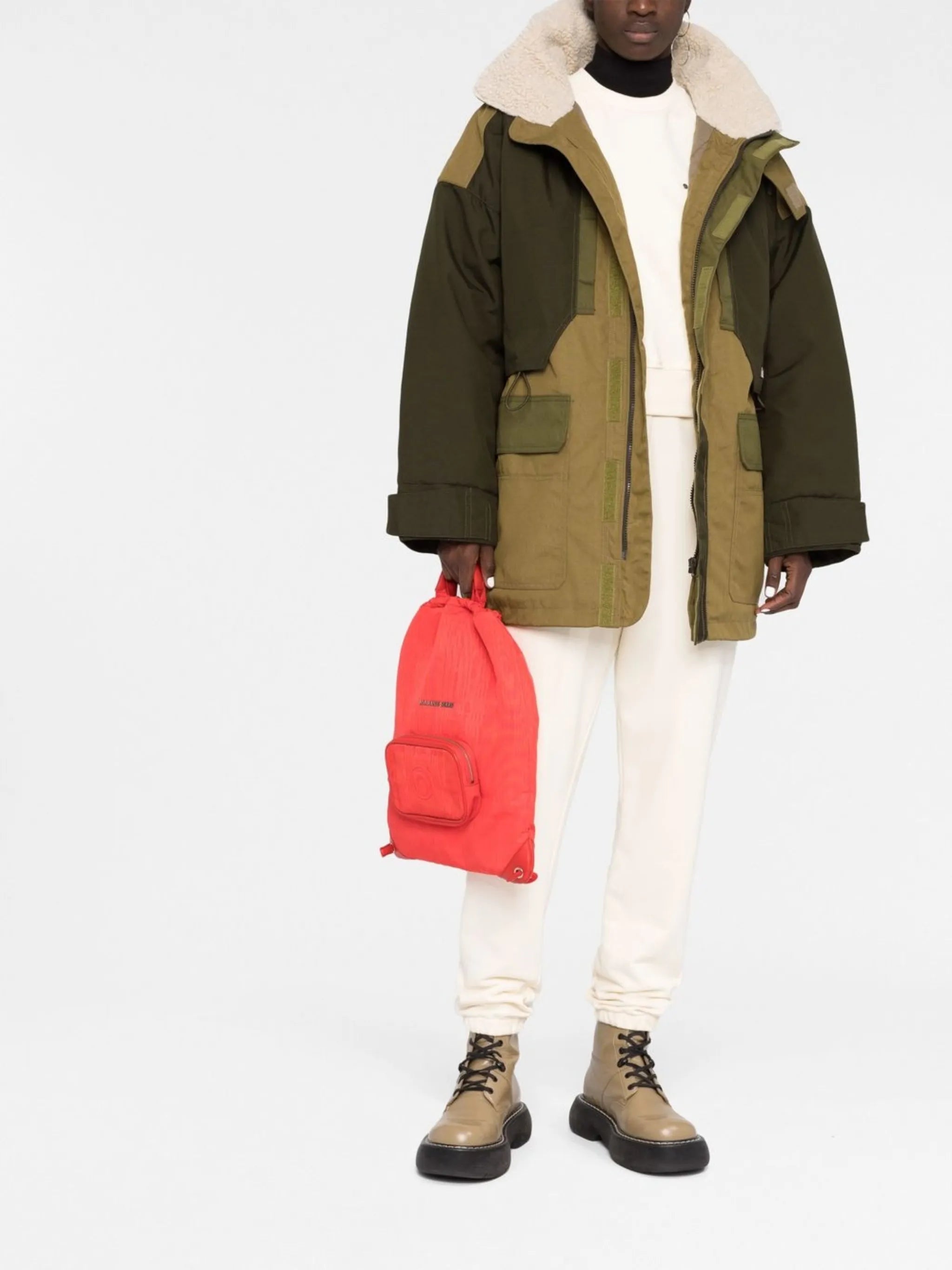 hooded panelled coat