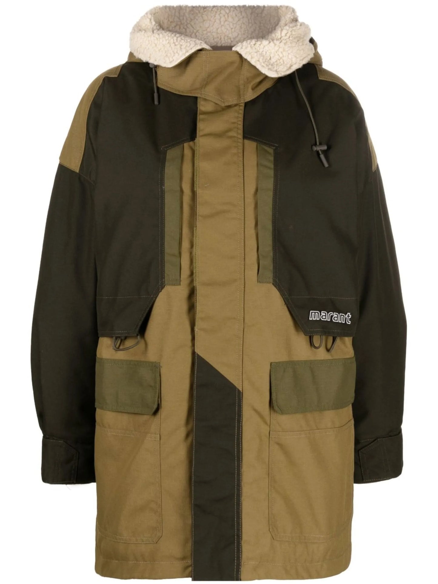 hooded panelled coat