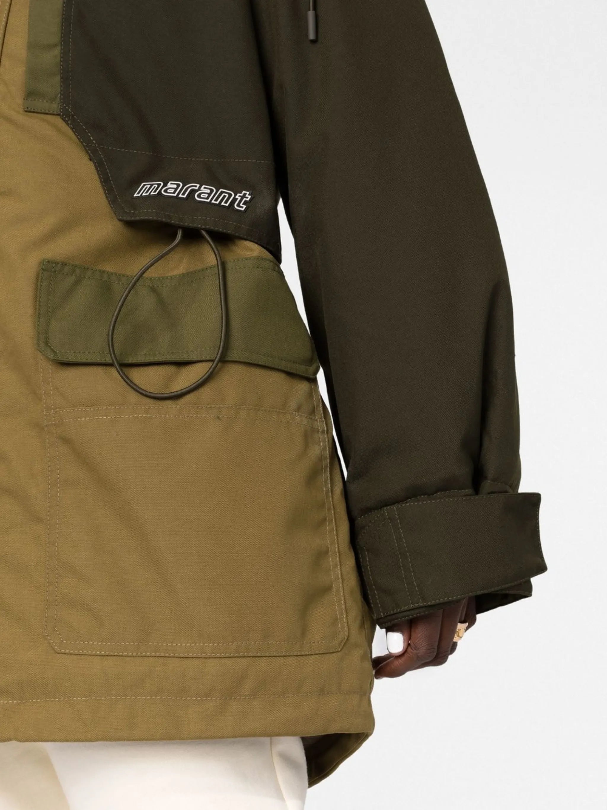 hooded panelled coat