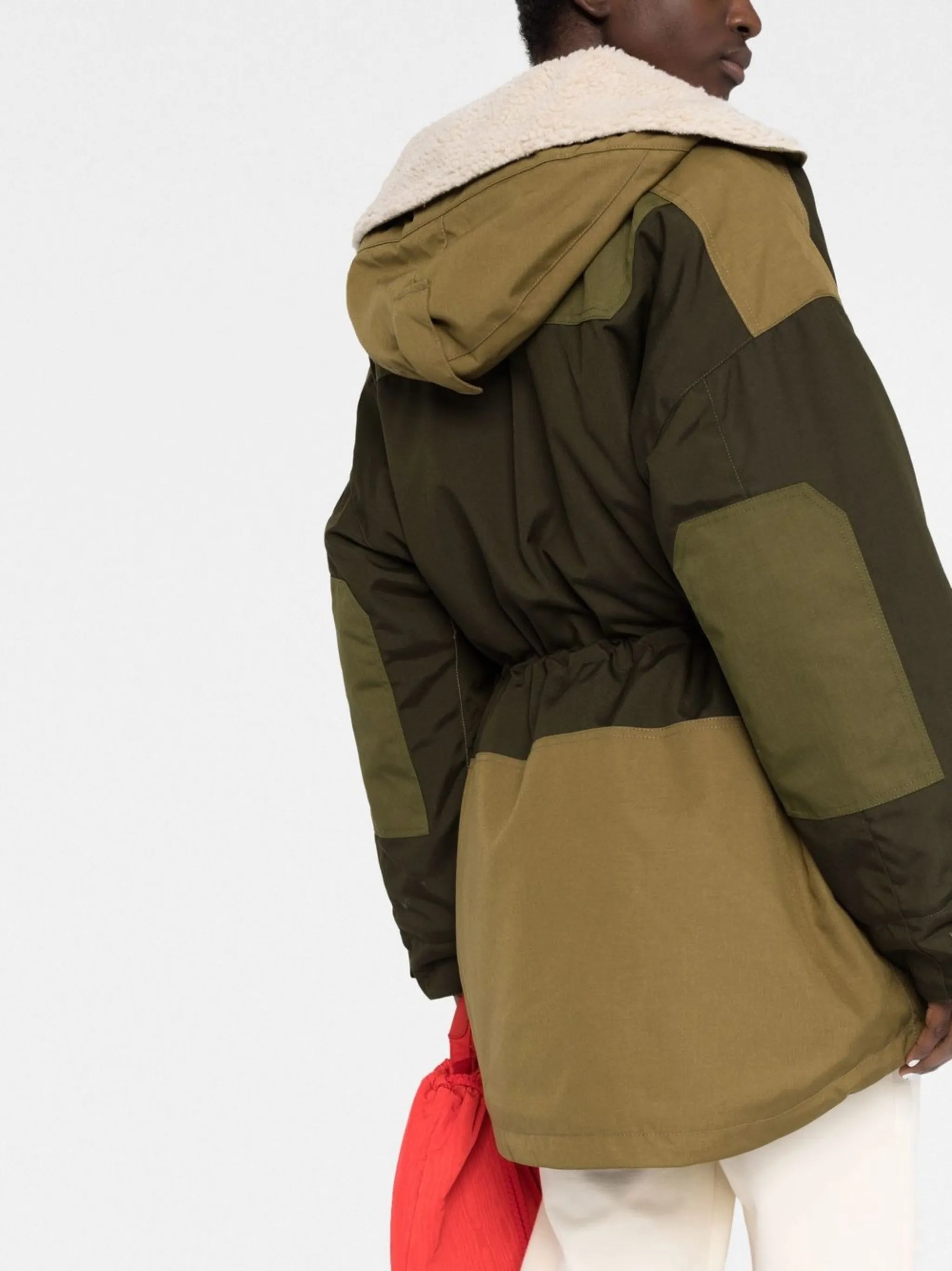 hooded panelled coat