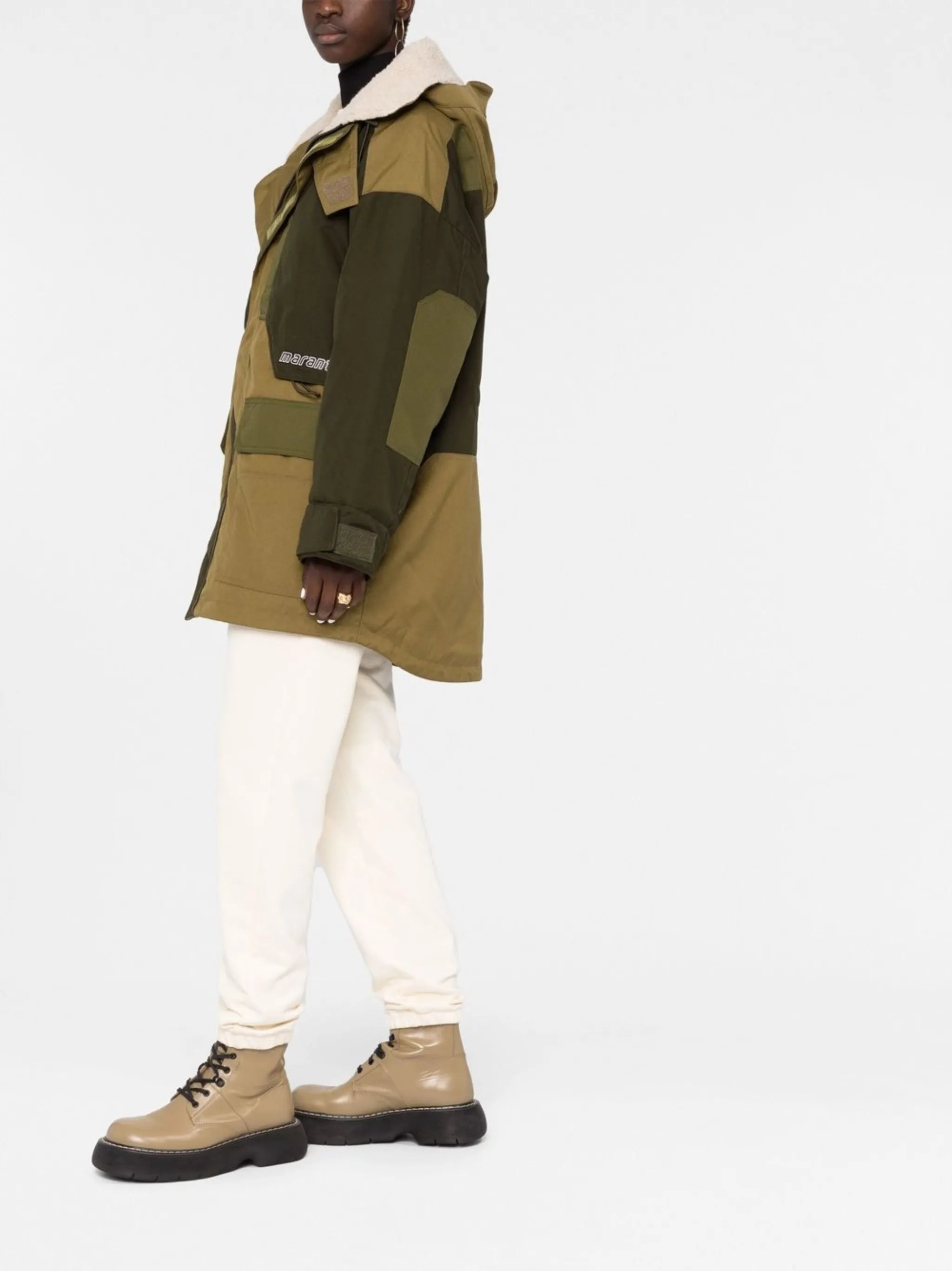 hooded panelled coat
