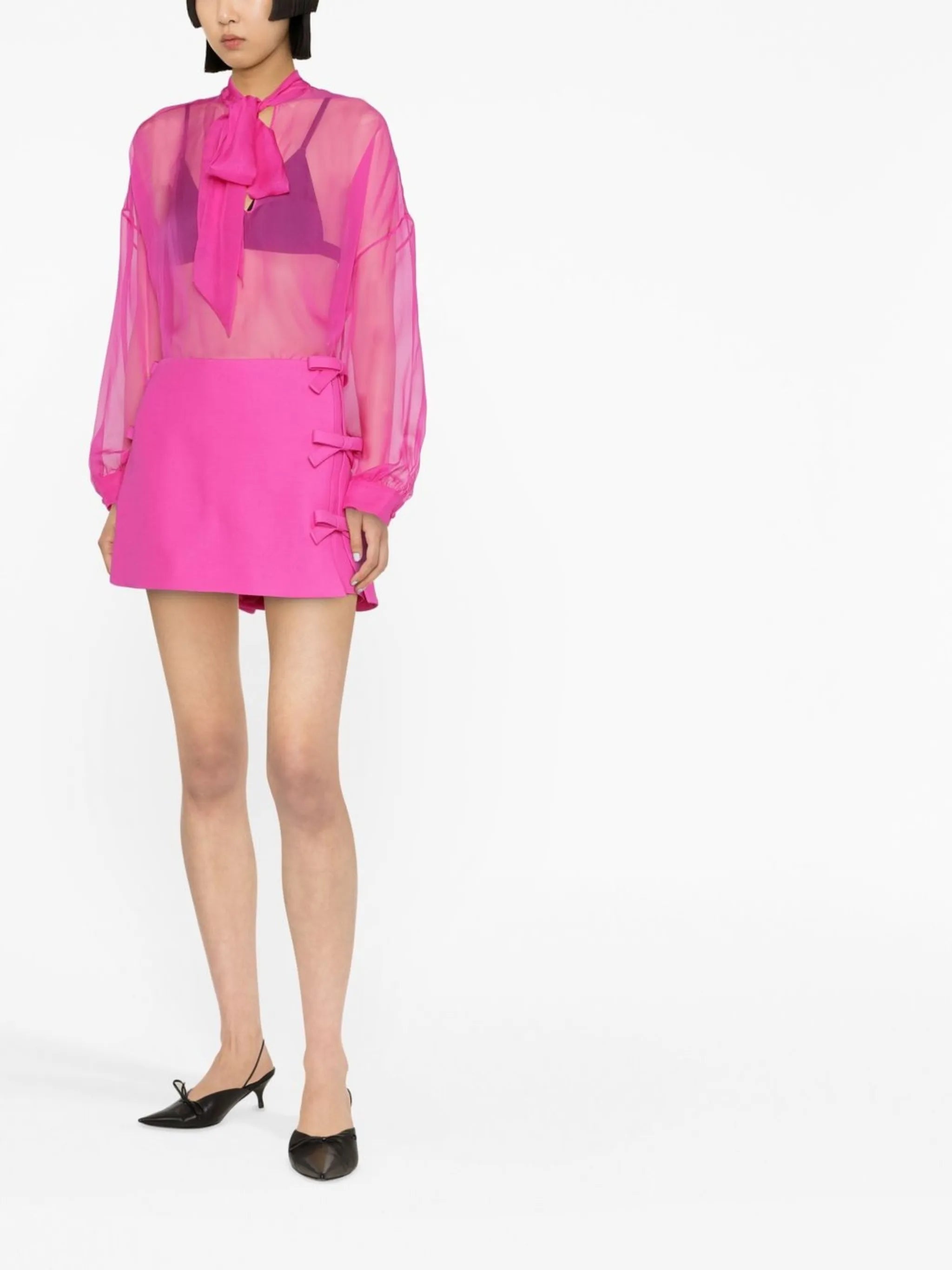 tie-fastening sheer blouse