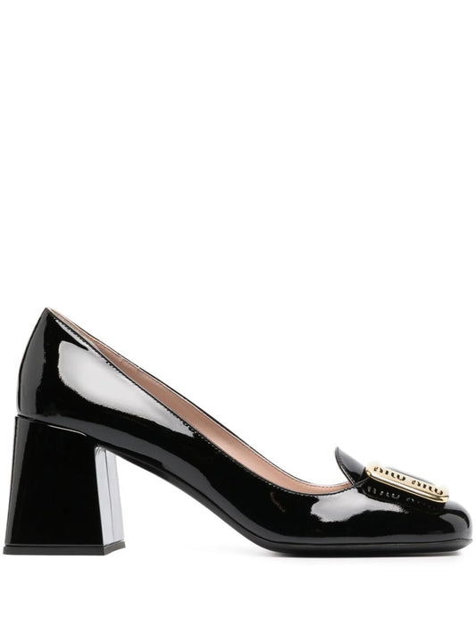 65mm logo-buckle block-heel pumps