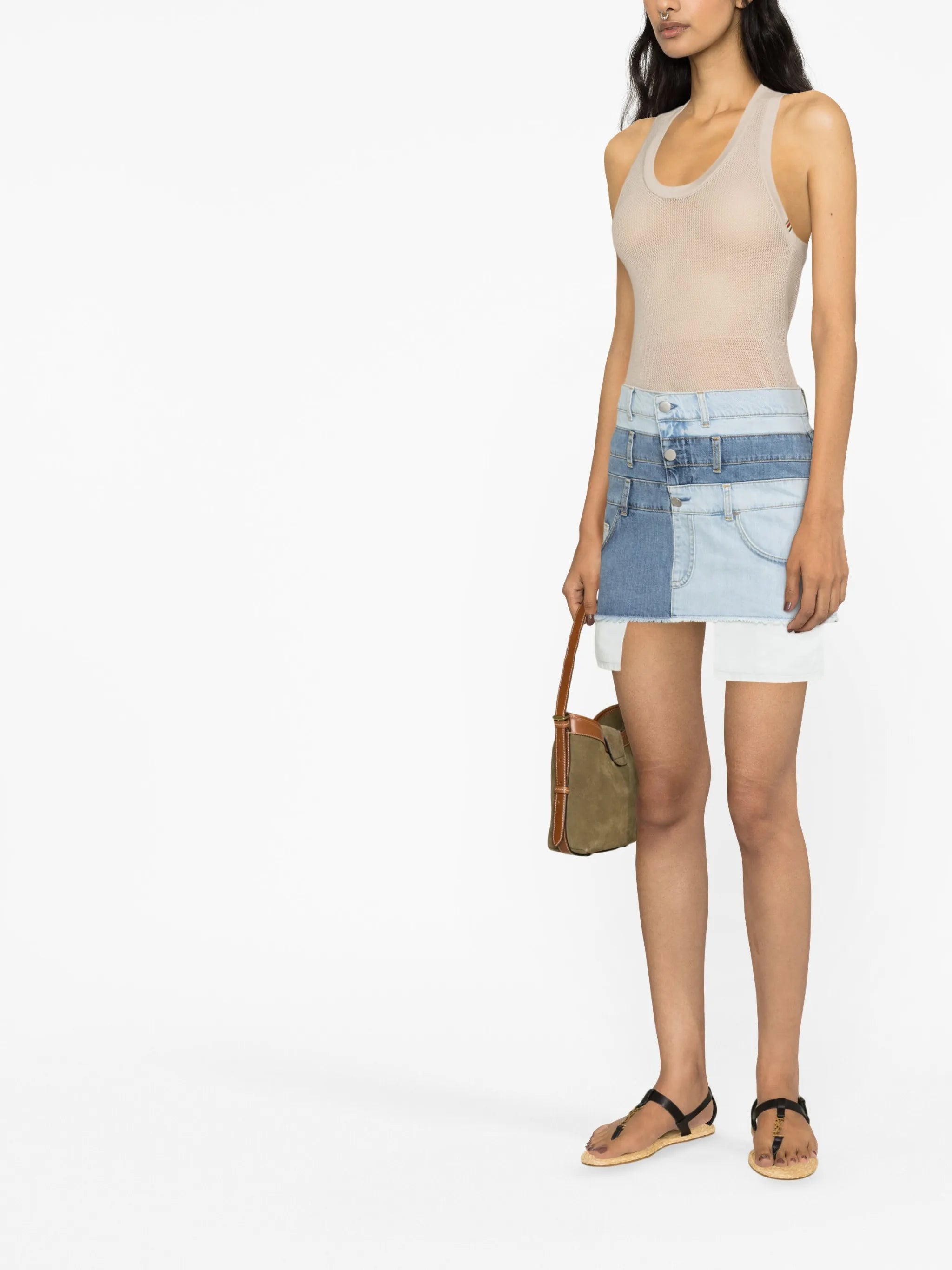 layered-design denim skirt