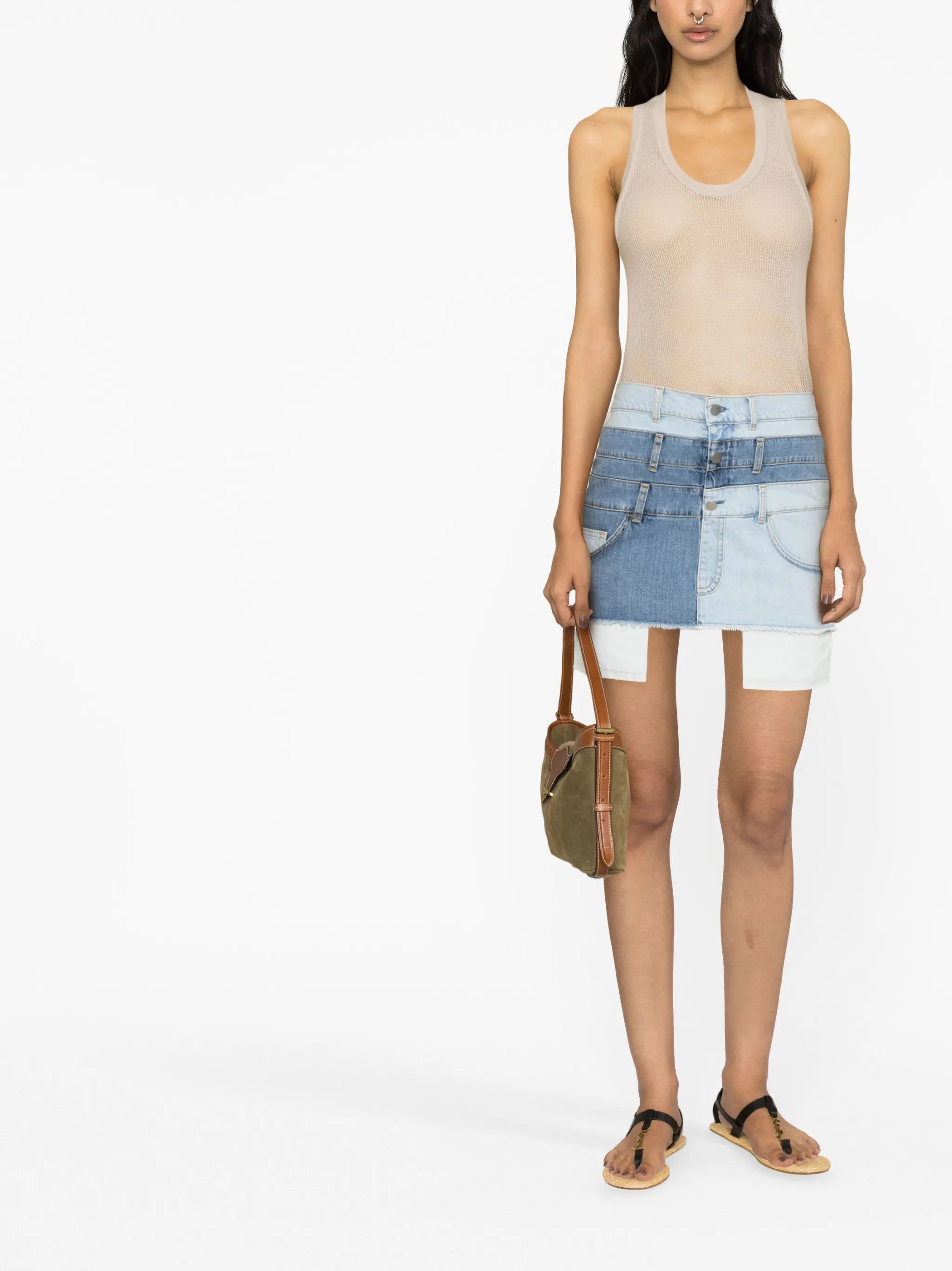 layered-design denim skirt