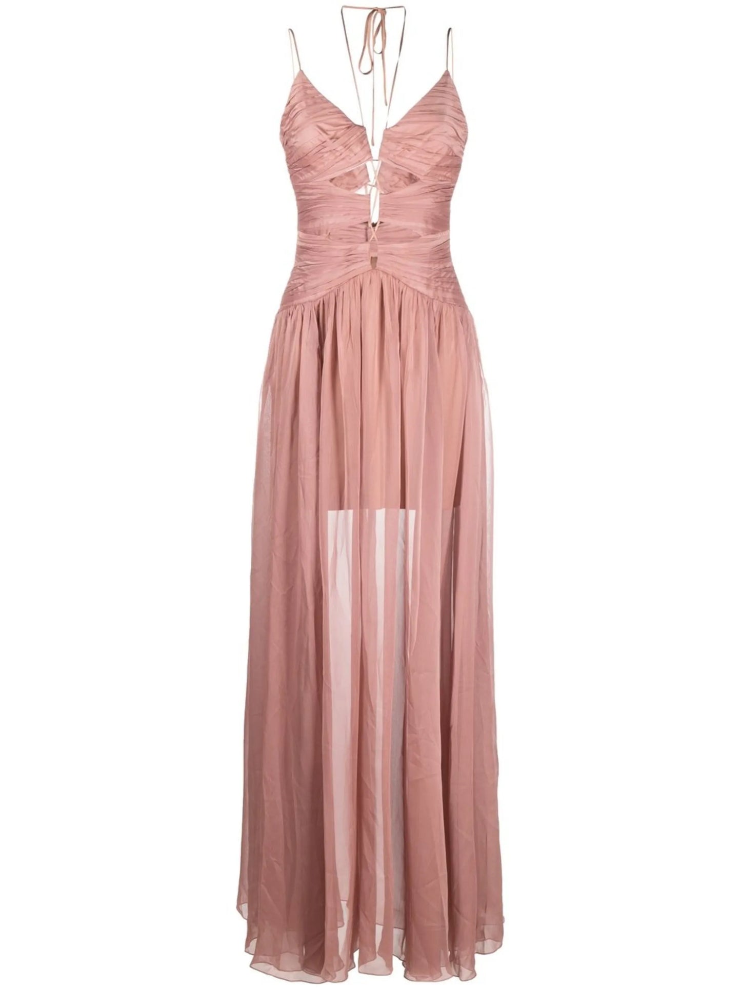 pleated cut-out halterneck maxi dress