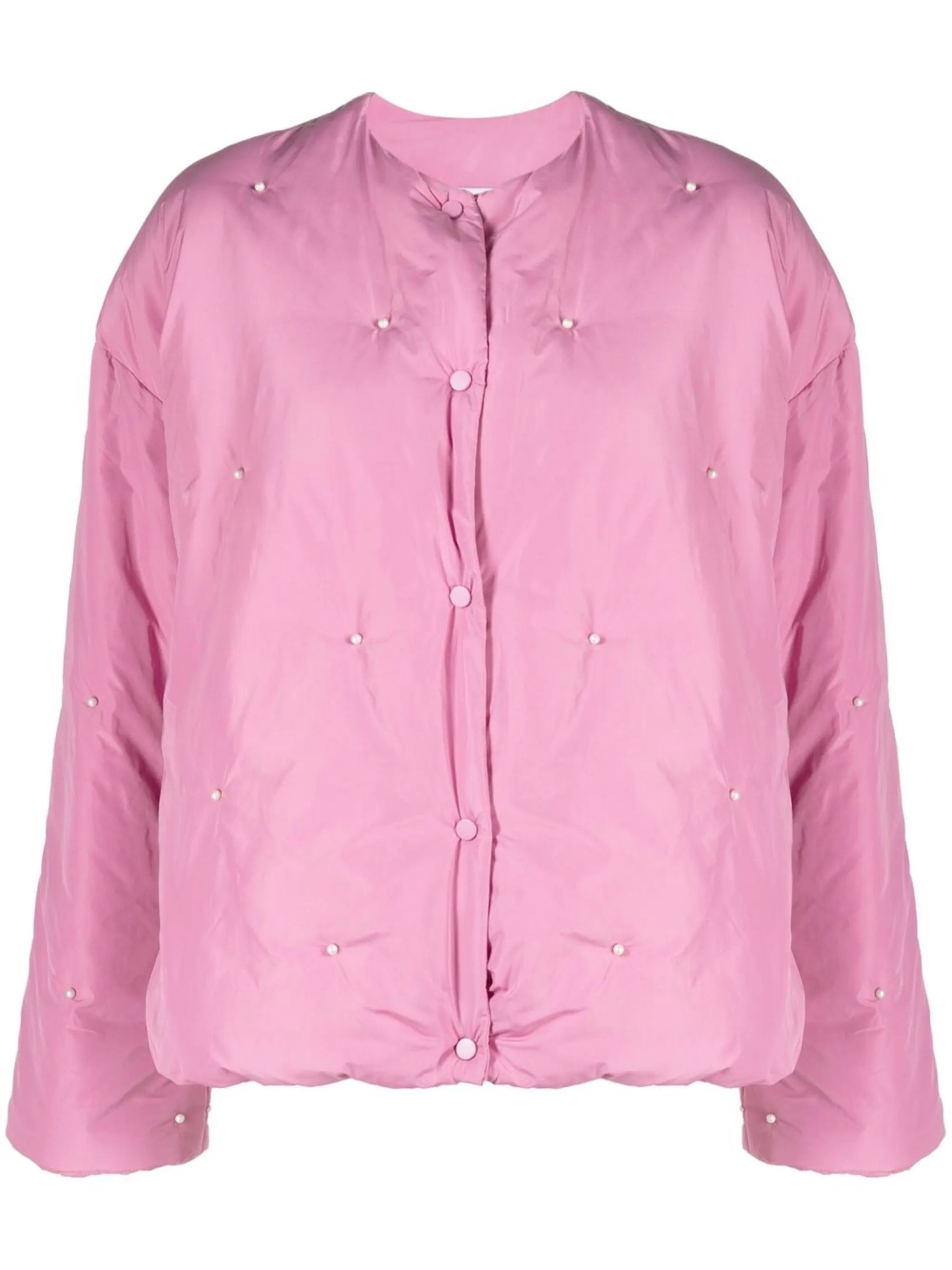 faux pearl-embellished puffer jacket