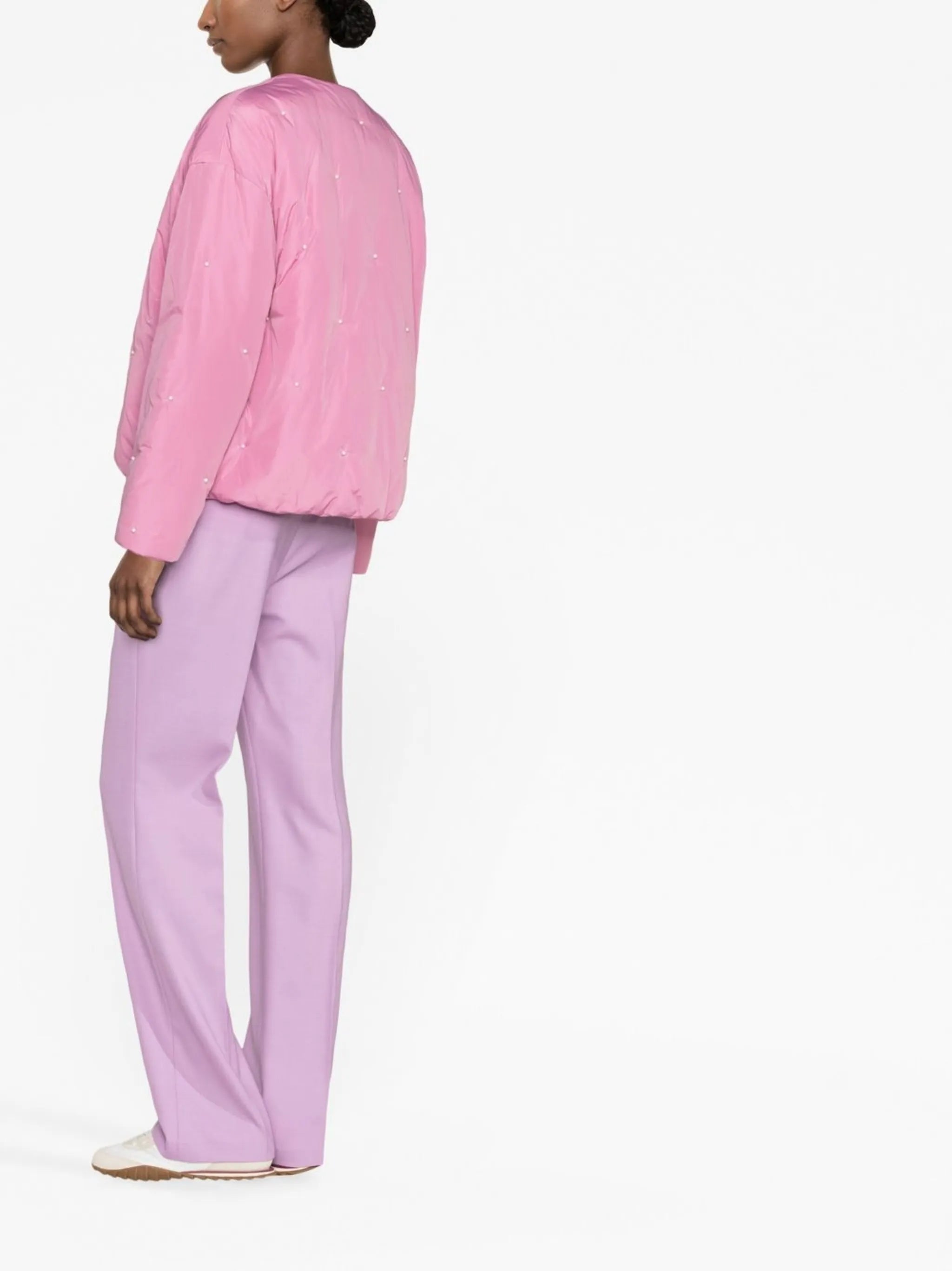 faux pearl-embellished puffer jacket