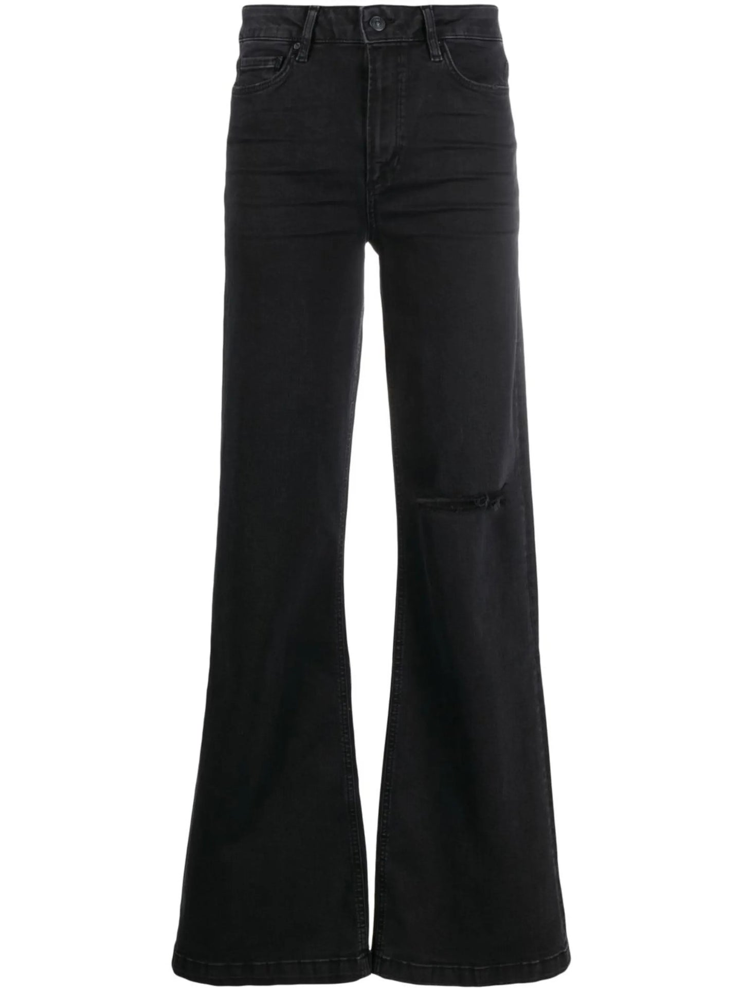 high-rise distressed flared jeans