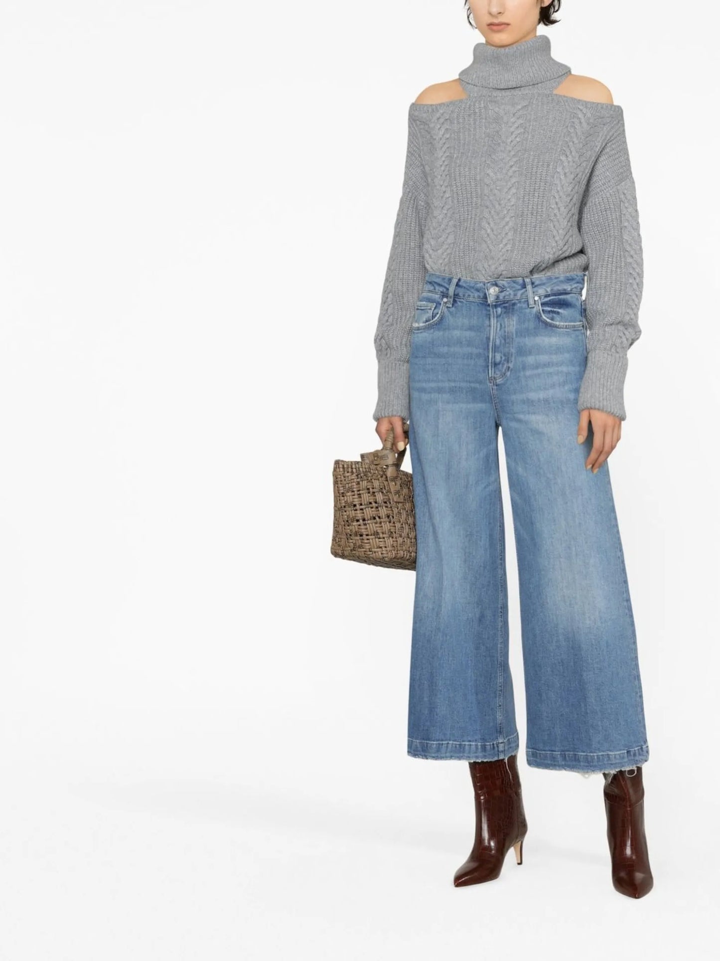 cold-shoulder cable-knit jumper