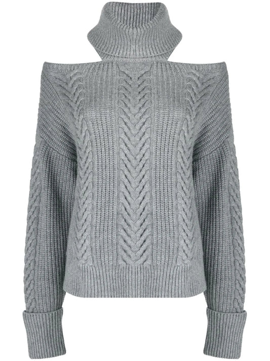 cold-shoulder cable-knit jumper