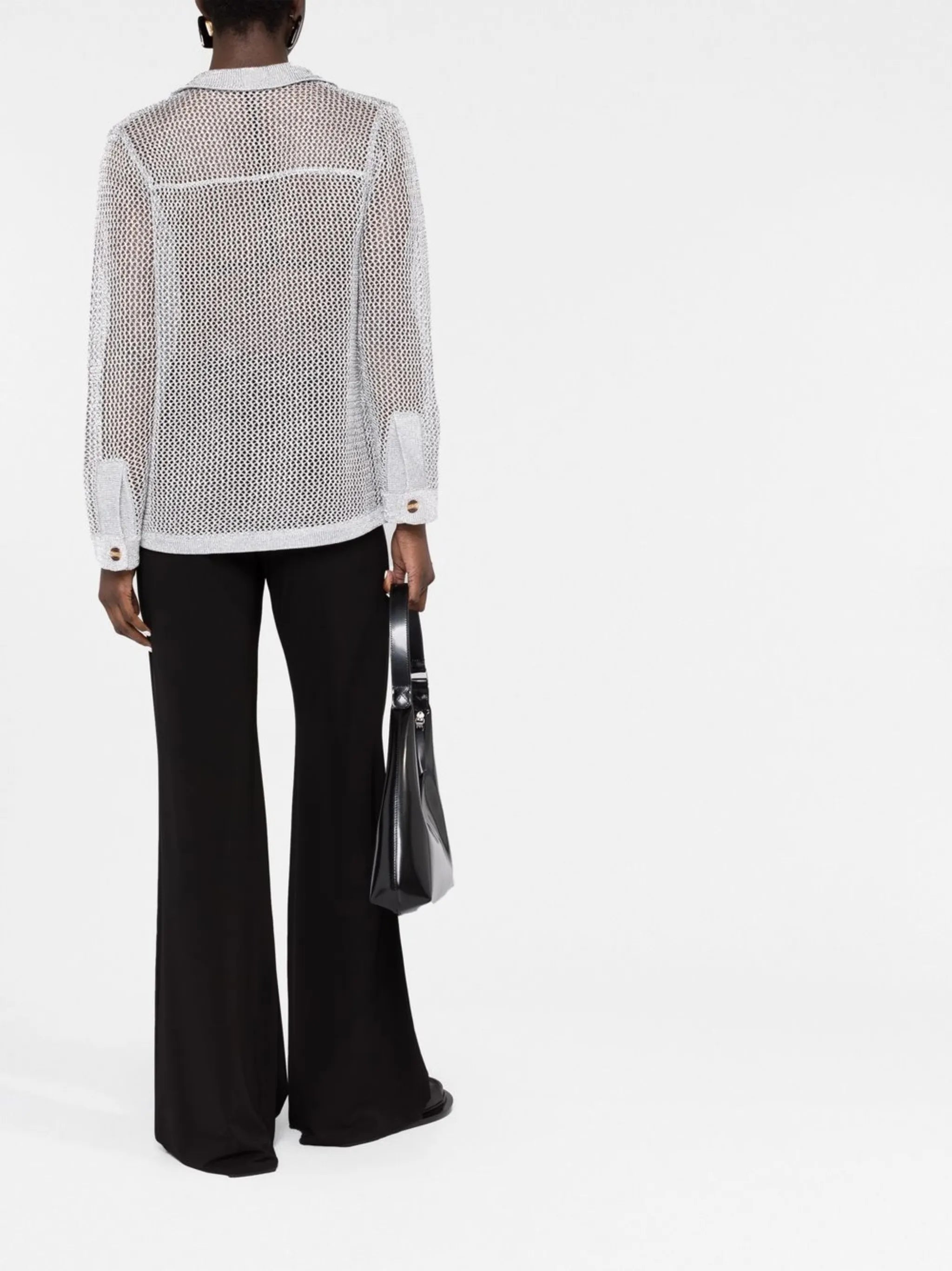 metallic-thread knitted polo shirt